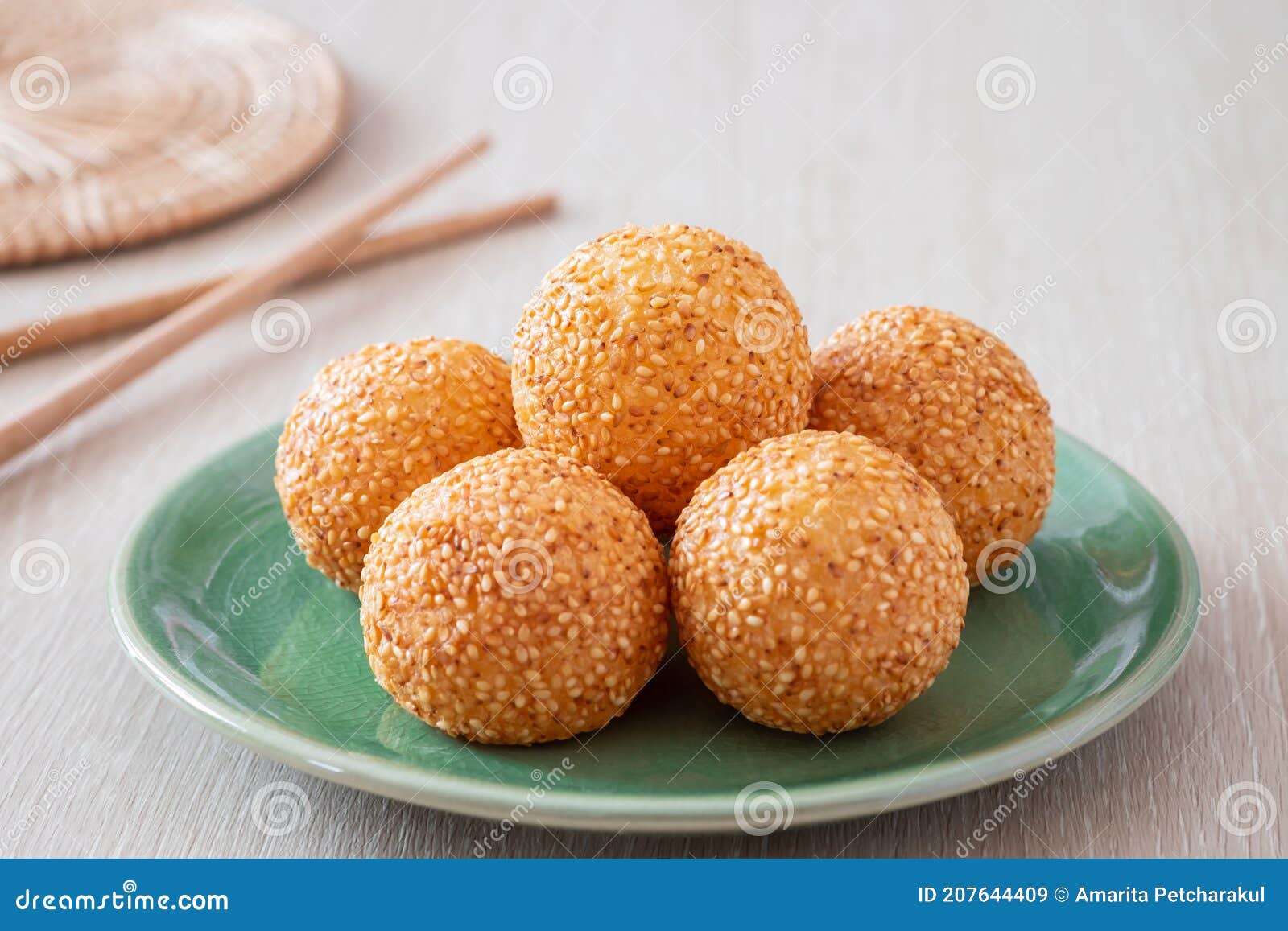 Sesame Seed Balls on Green Plate Stock Image Image of indonesian