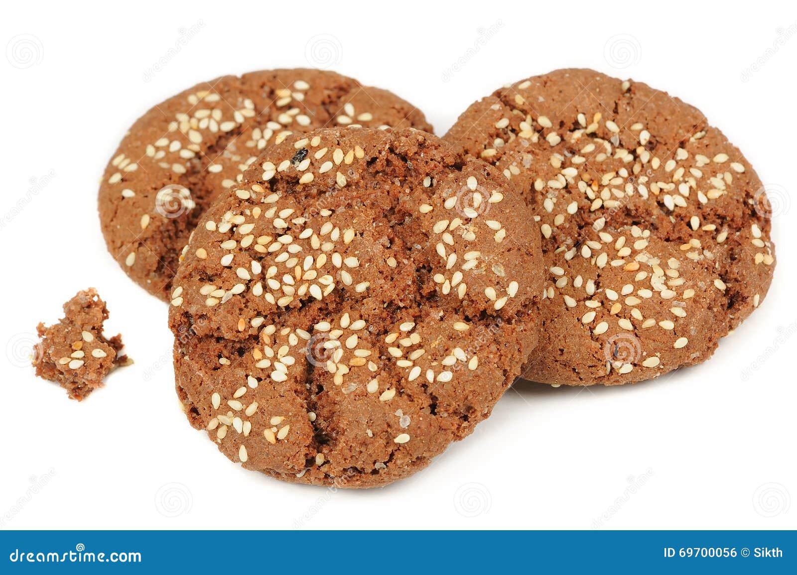 Chocolate sesame seed cookies isolated on white background