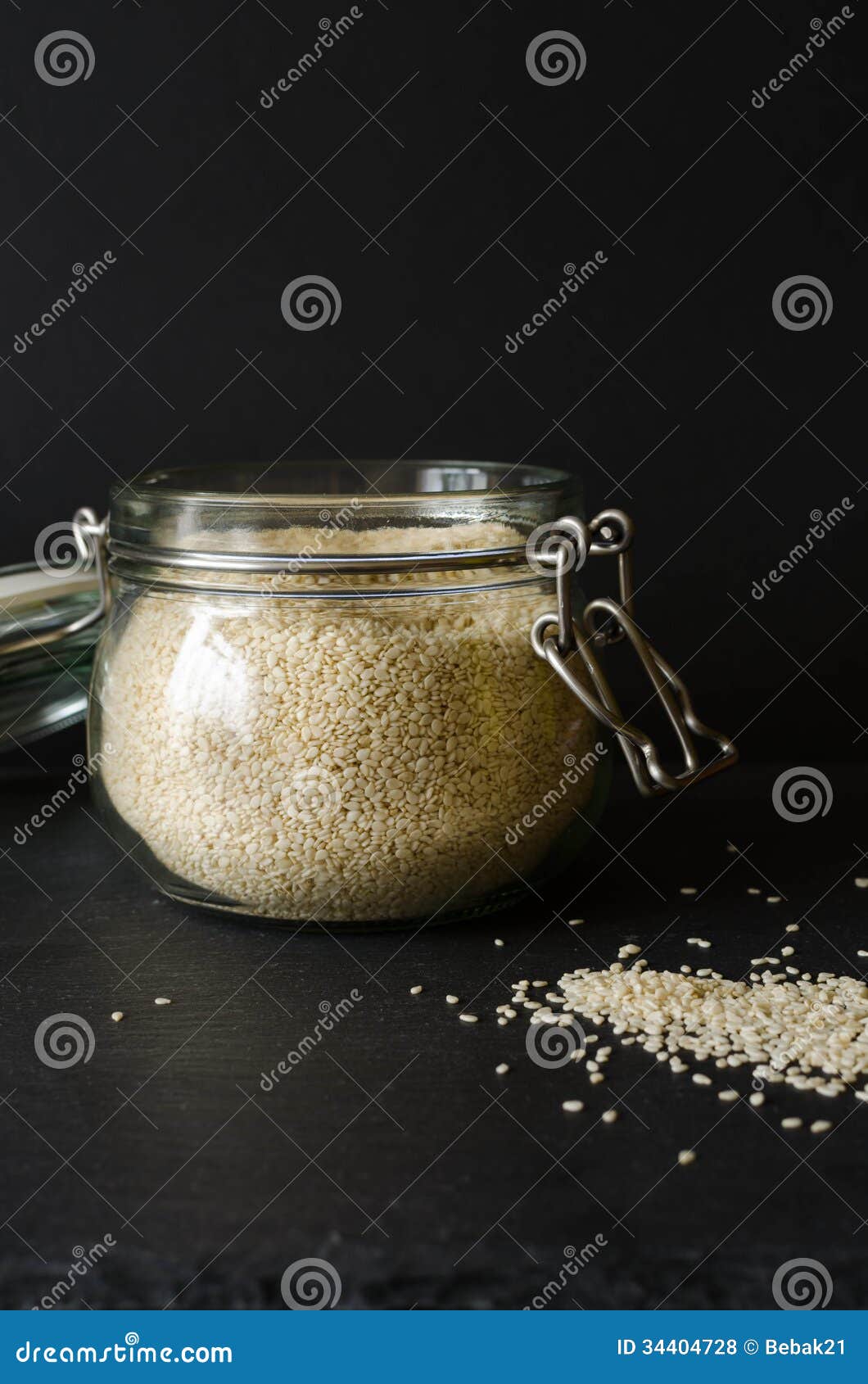 Sesame Seeds in a Jar, on a Black Background Stock Photo Image of