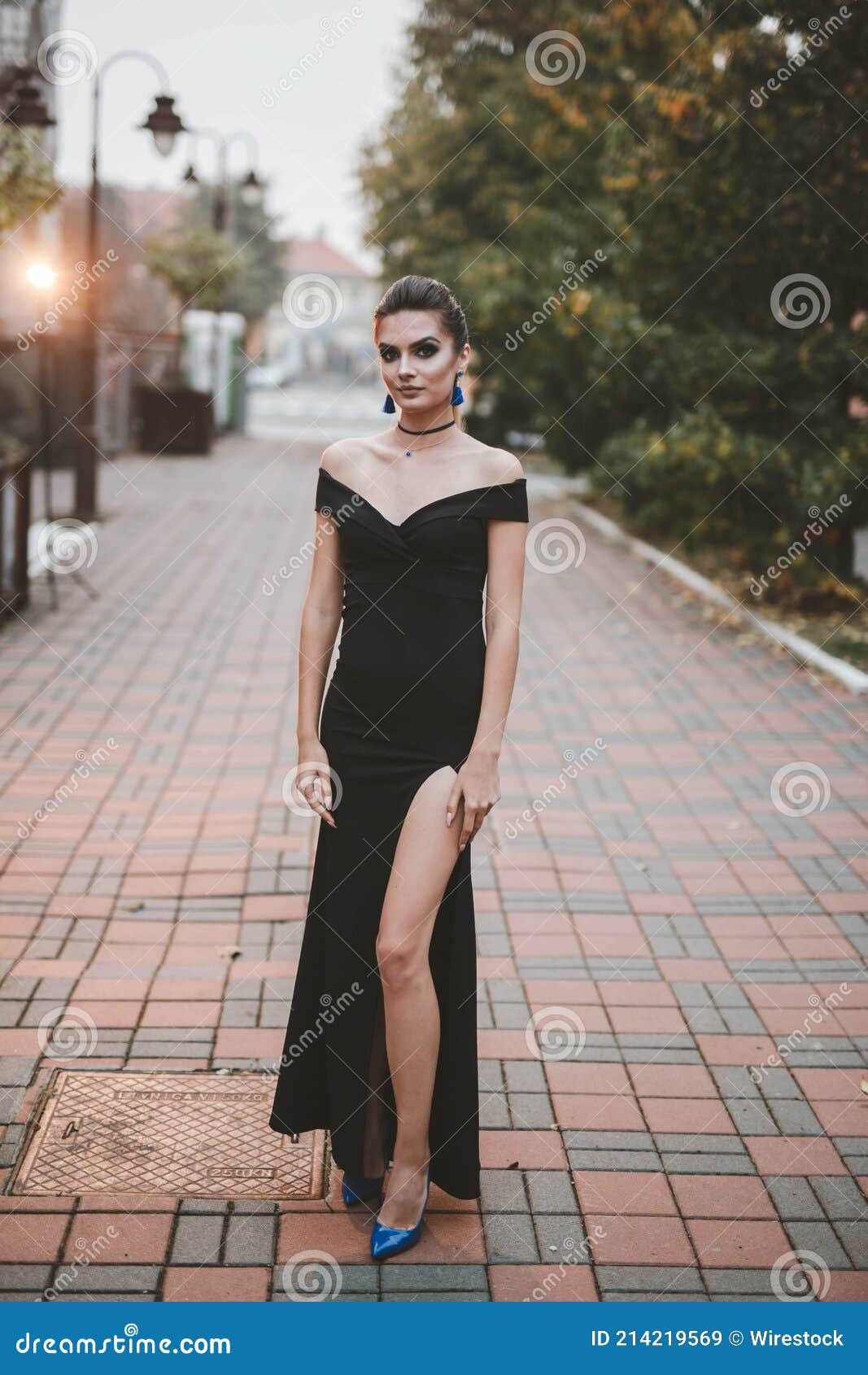 Sesión De Moda De Mujer Hermosa En Un Vestido Negro Largo de archivo - Imagen de alineada, belleza: 214219569