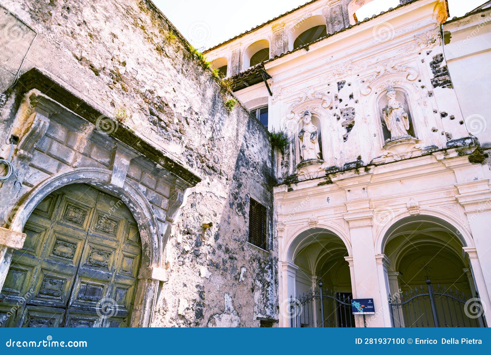sessa aurunca, campania. the facade and the entrance of santo stefano church, built in the 13th century