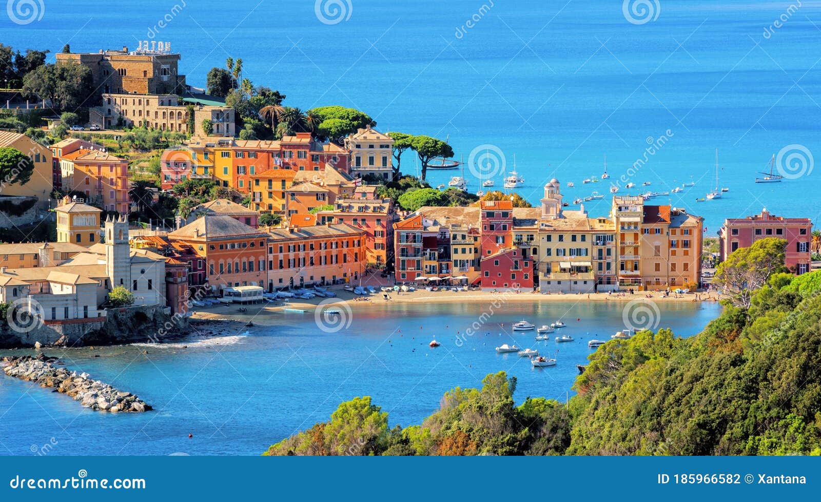 sestri levante on mediterranean sea coast in italy