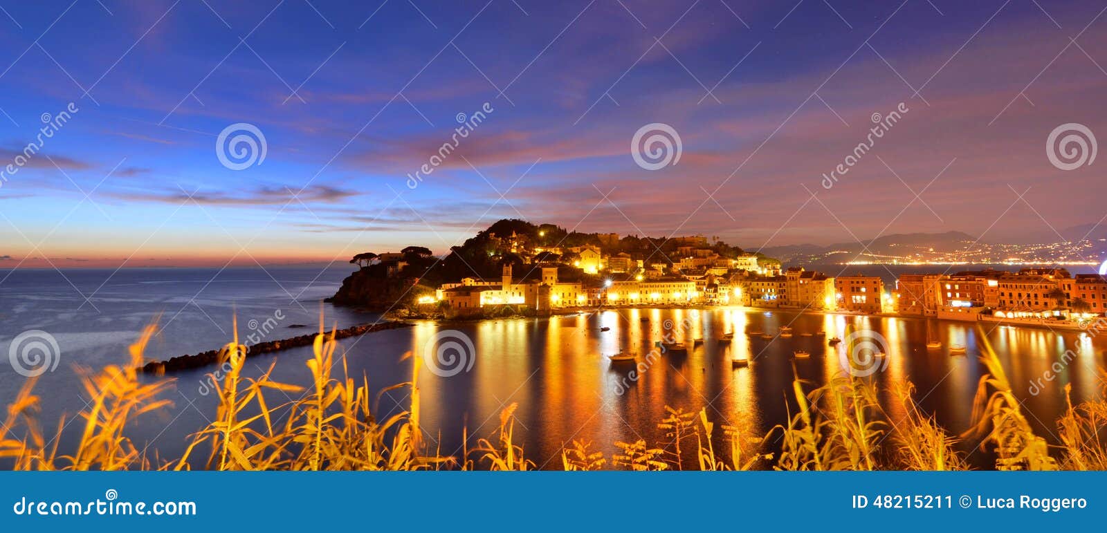 sestri levante after the sunset. liguria, italy