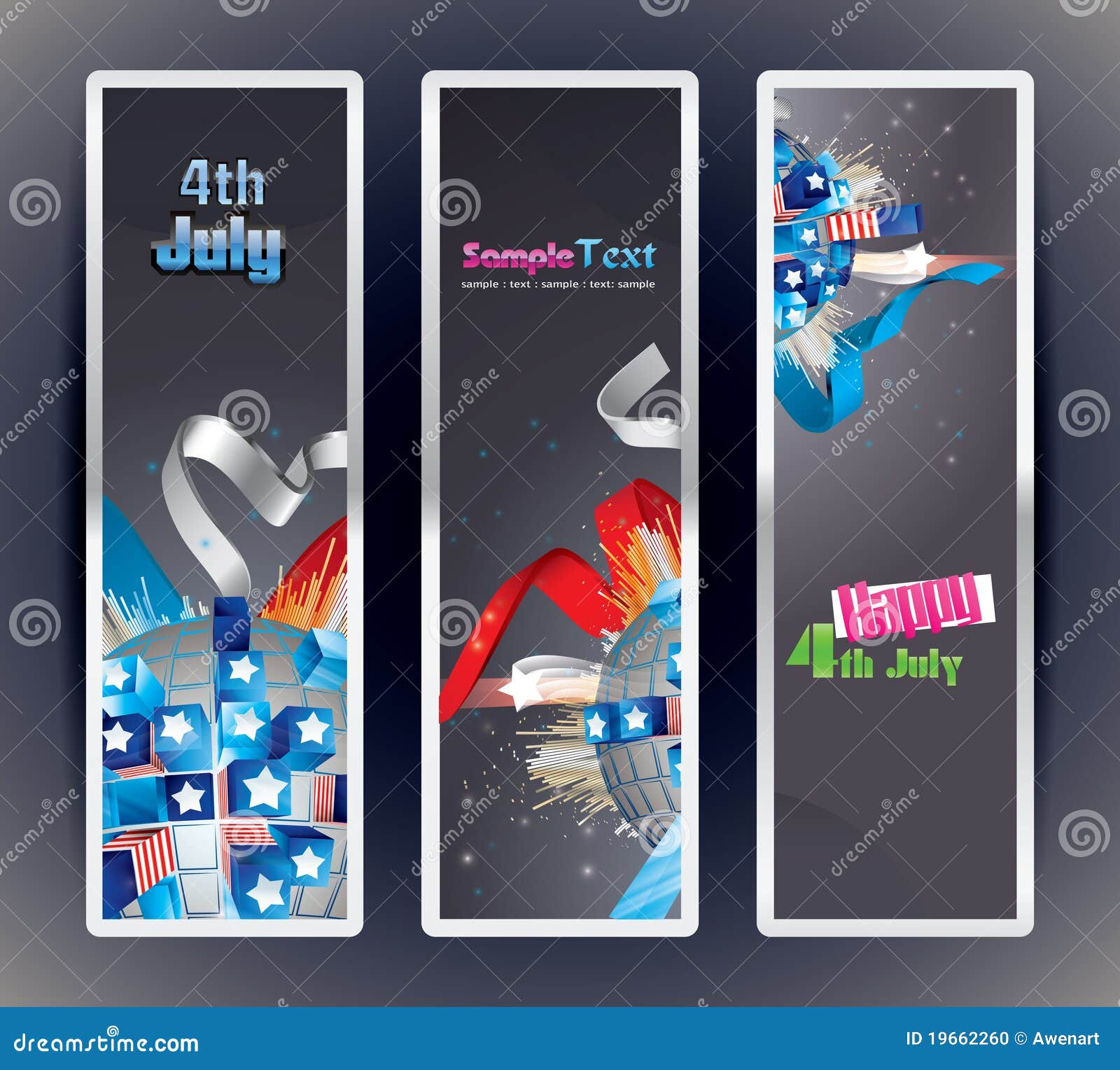Set of 3 Vector Bookmark Banners. Stock Vector Illustration of