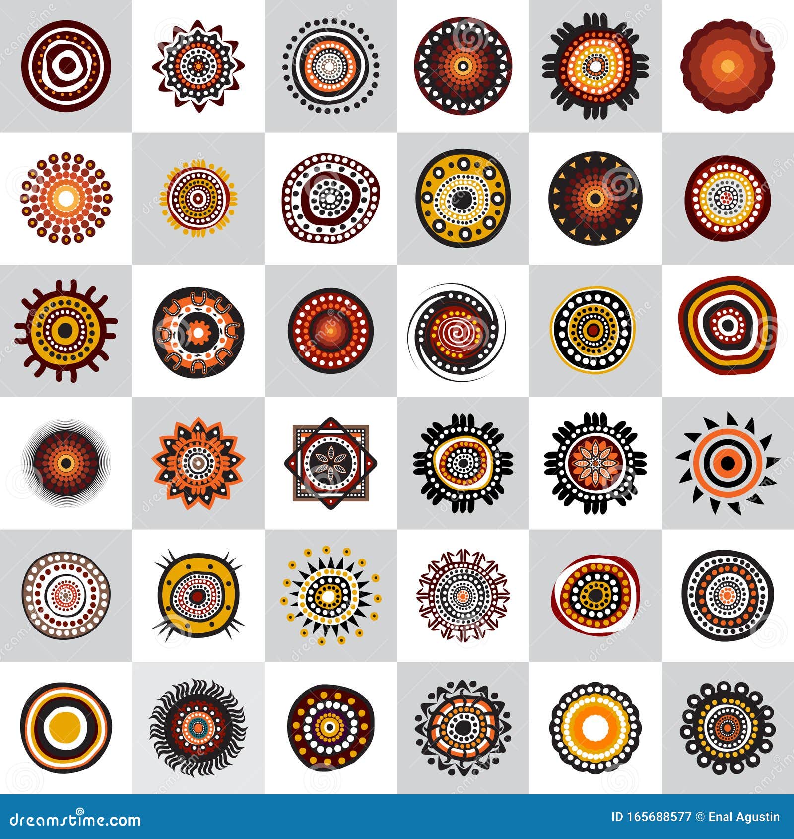 Set of Aboriginal Art Dots Painting Icon Design Template Stock Vector