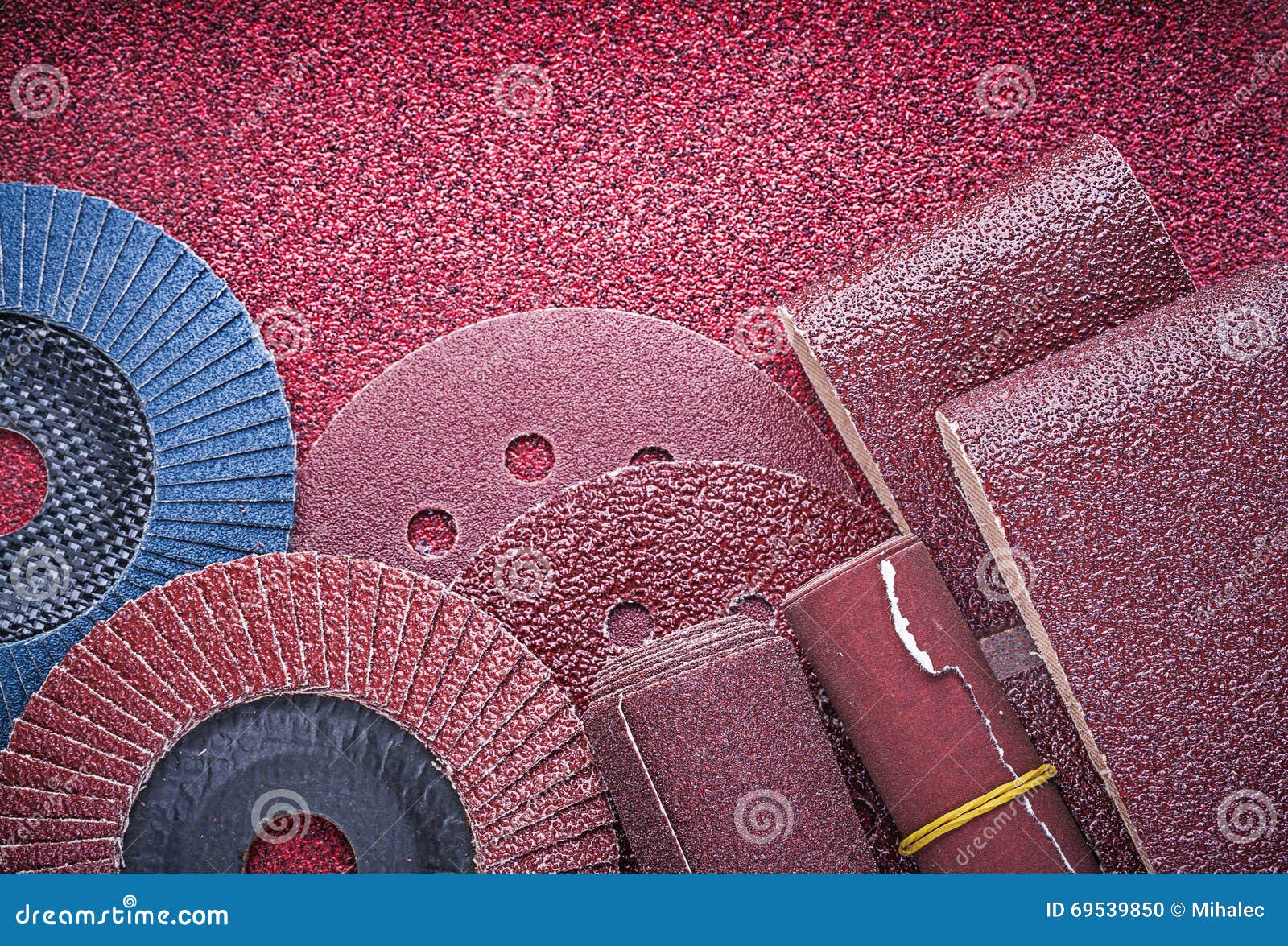 Set of Abrasive Equipment on Polishing Paper Sheet Stock Photo Image