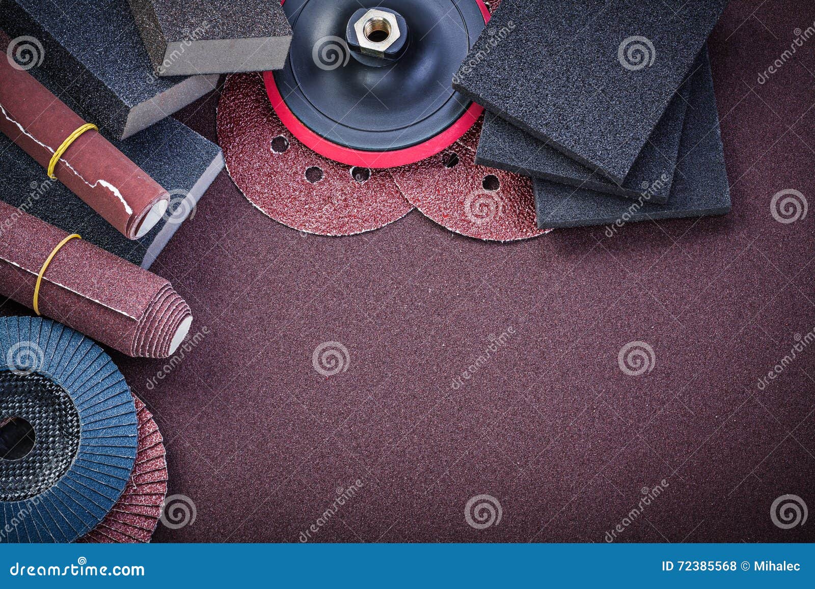 Set of Abrasive Materials on Polishing Sheet Horizontal View Stock