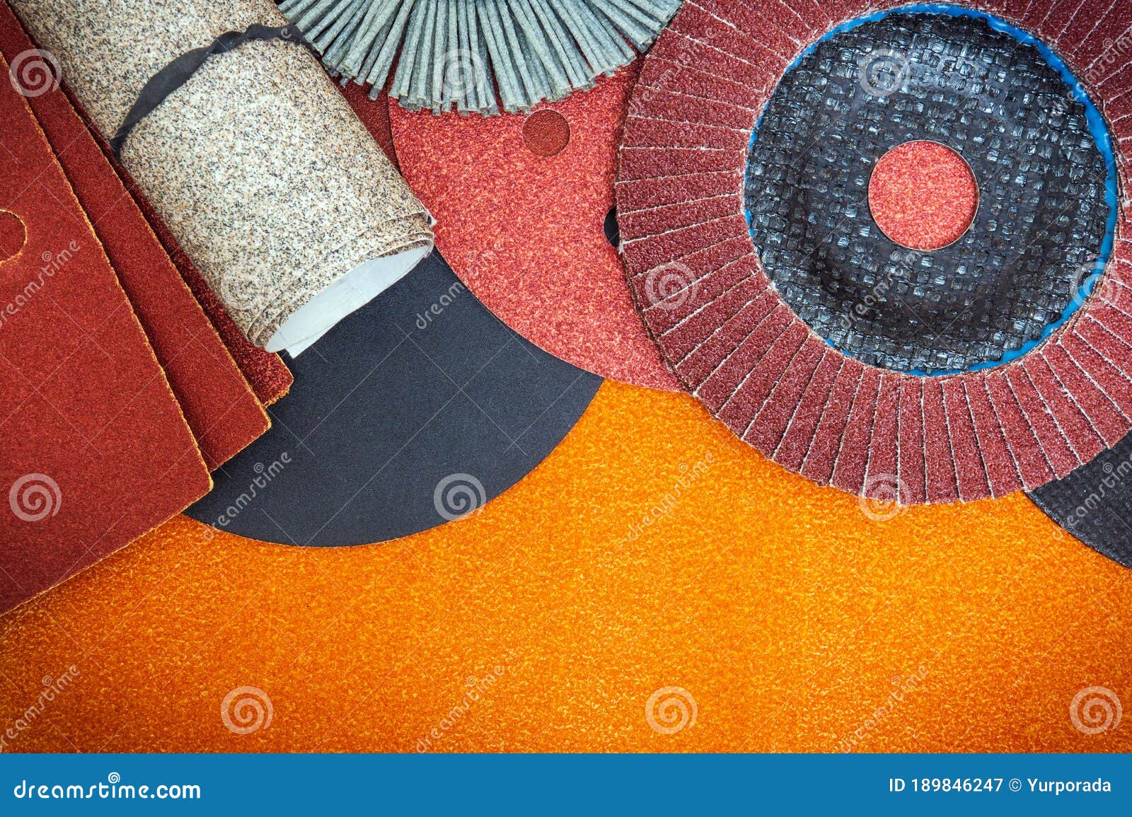 Set of Abrasive Tools and a Sandpaper Used for Cleaning or Grinding