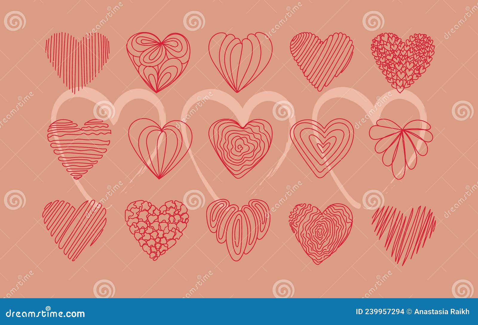 a set of abstract backgrounds or heart-d patterns. hand-drawn doodles. hearts. valentine's day. spots, blots