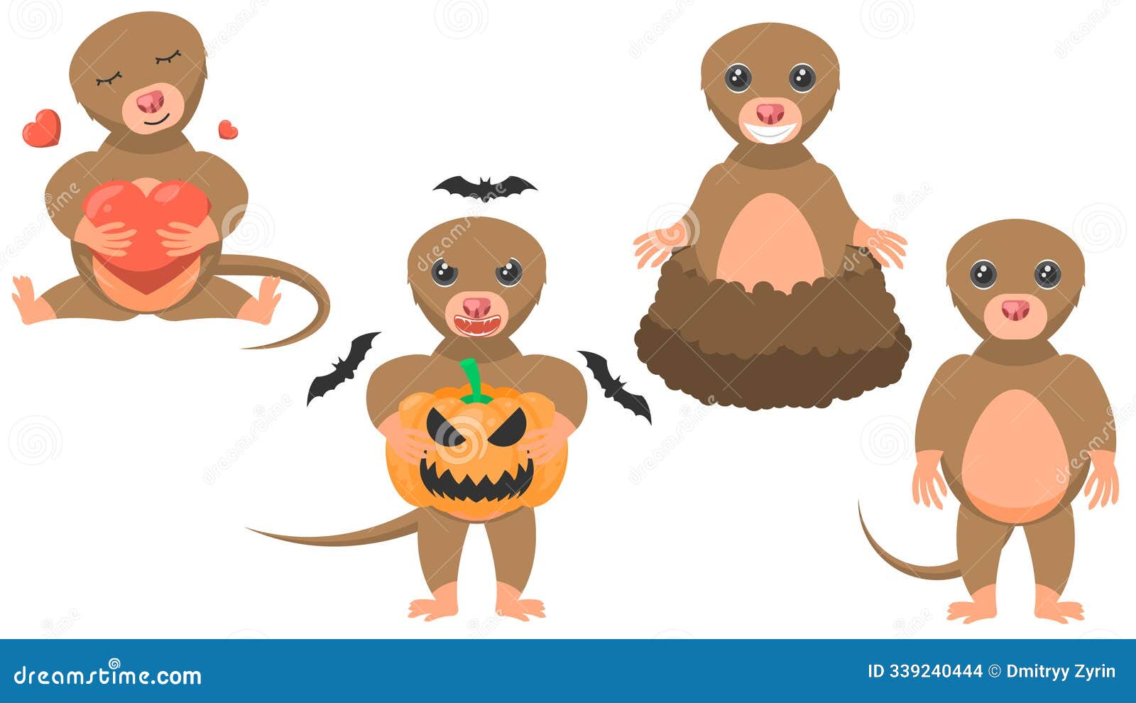 set abstract collection flat cartoon different animal mole   s fauna wildlife