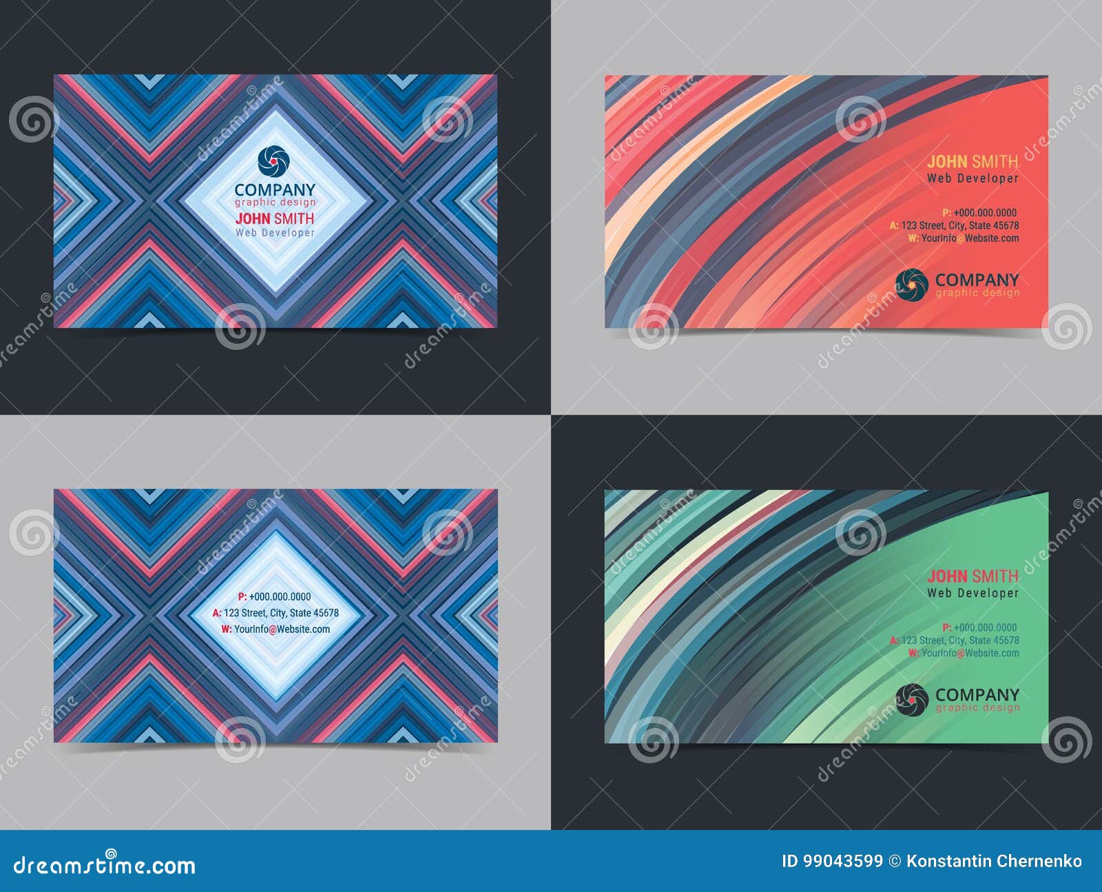 Set Of Abstract Creative Business Card Design Layout Template With Set Of Abstract Creative Business Card Design Layout Template With