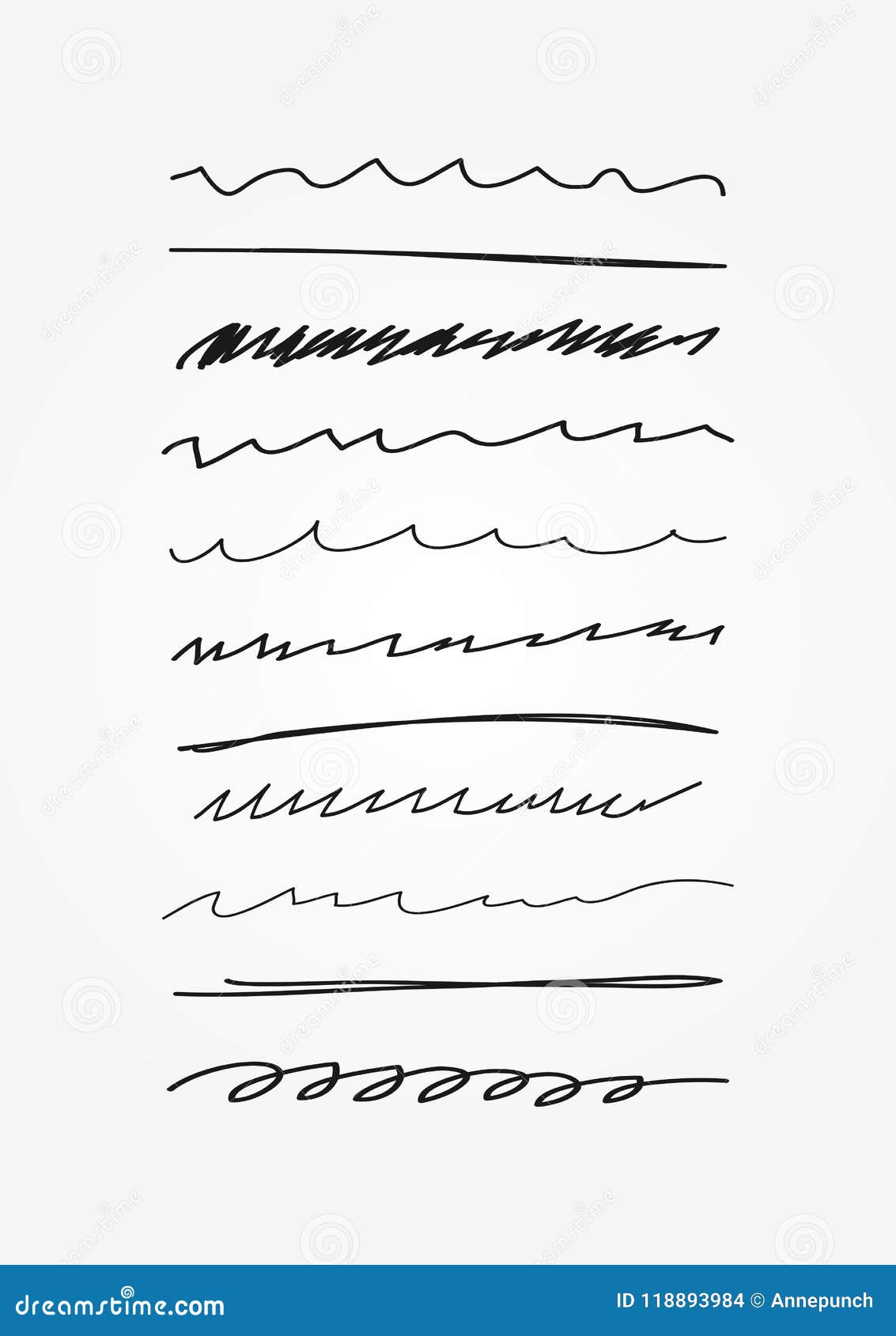 set of abstract curved lines. doodle, sketch, scribble. underline drawn by hand.