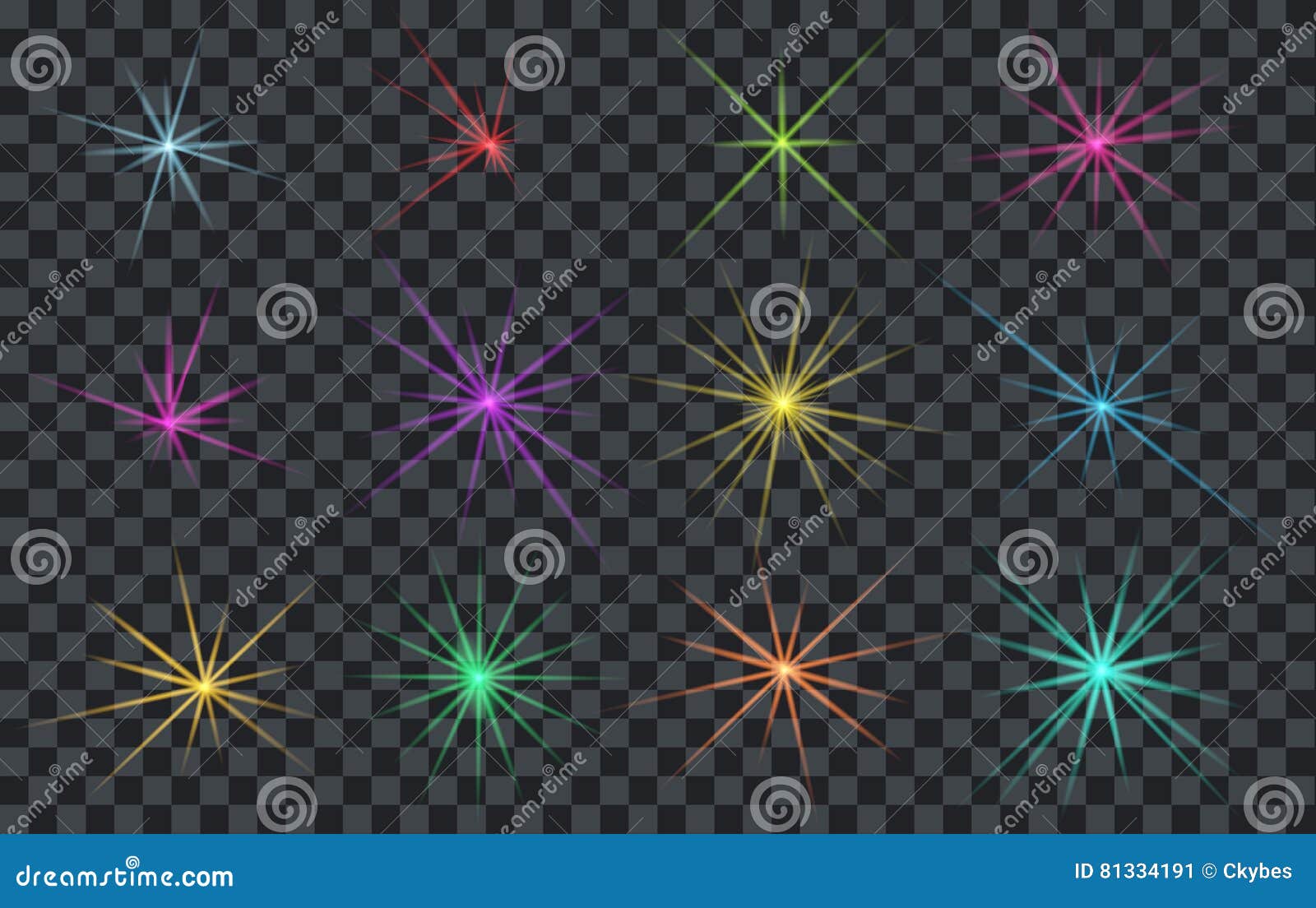Set of Abstract Lighting Shining Flares or Stars Stock Vector