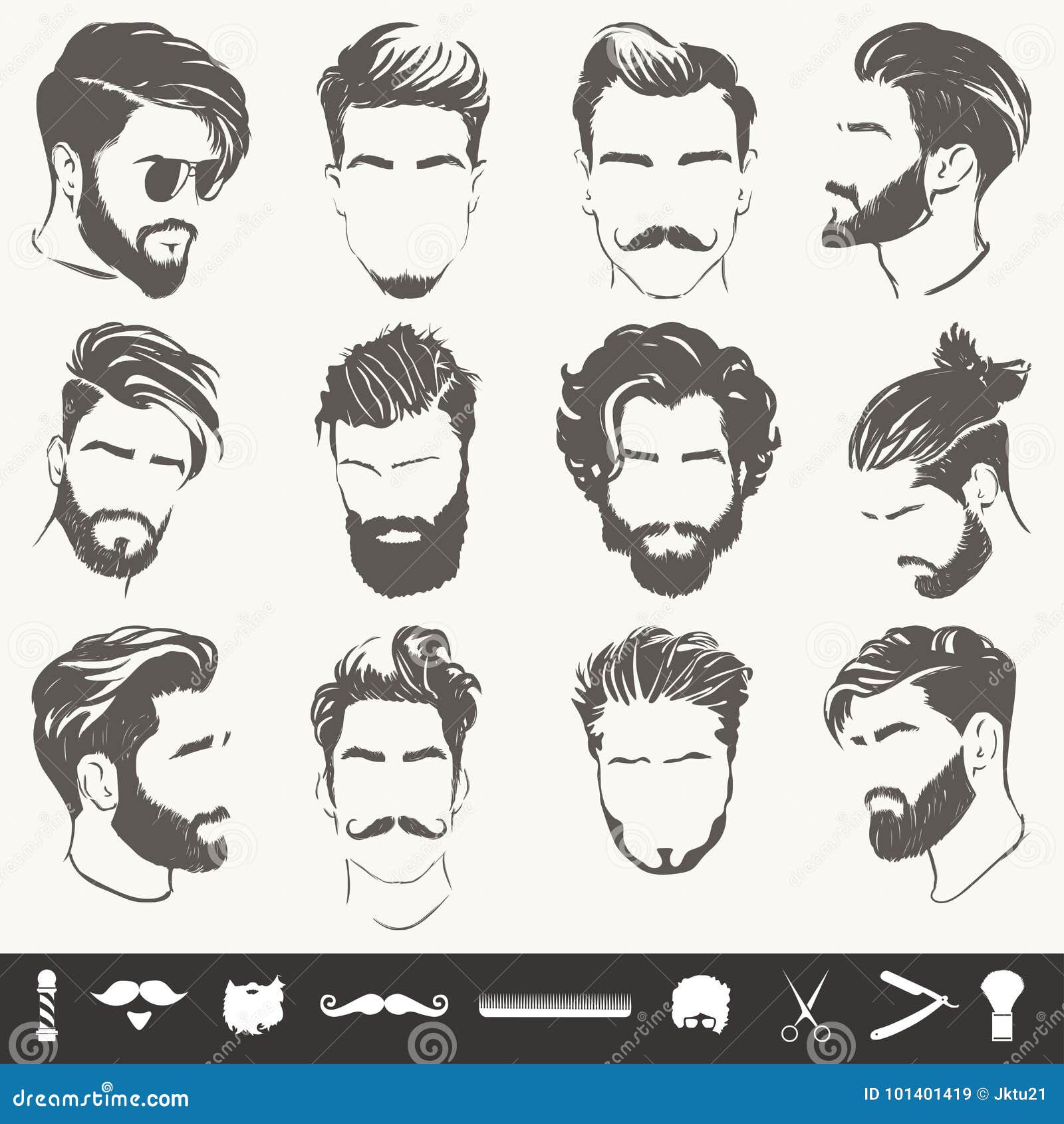 Vector Set of Abstract Men Hairstyle Silhouettes Stock Vector -  Illustration of hipster, barbers: 101401419