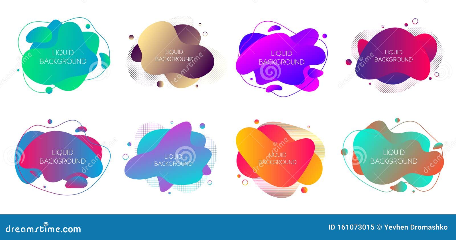 set of 8 abstract modern graphic liquid s. dynamical waves different colored fluid forms.  banners with flowing