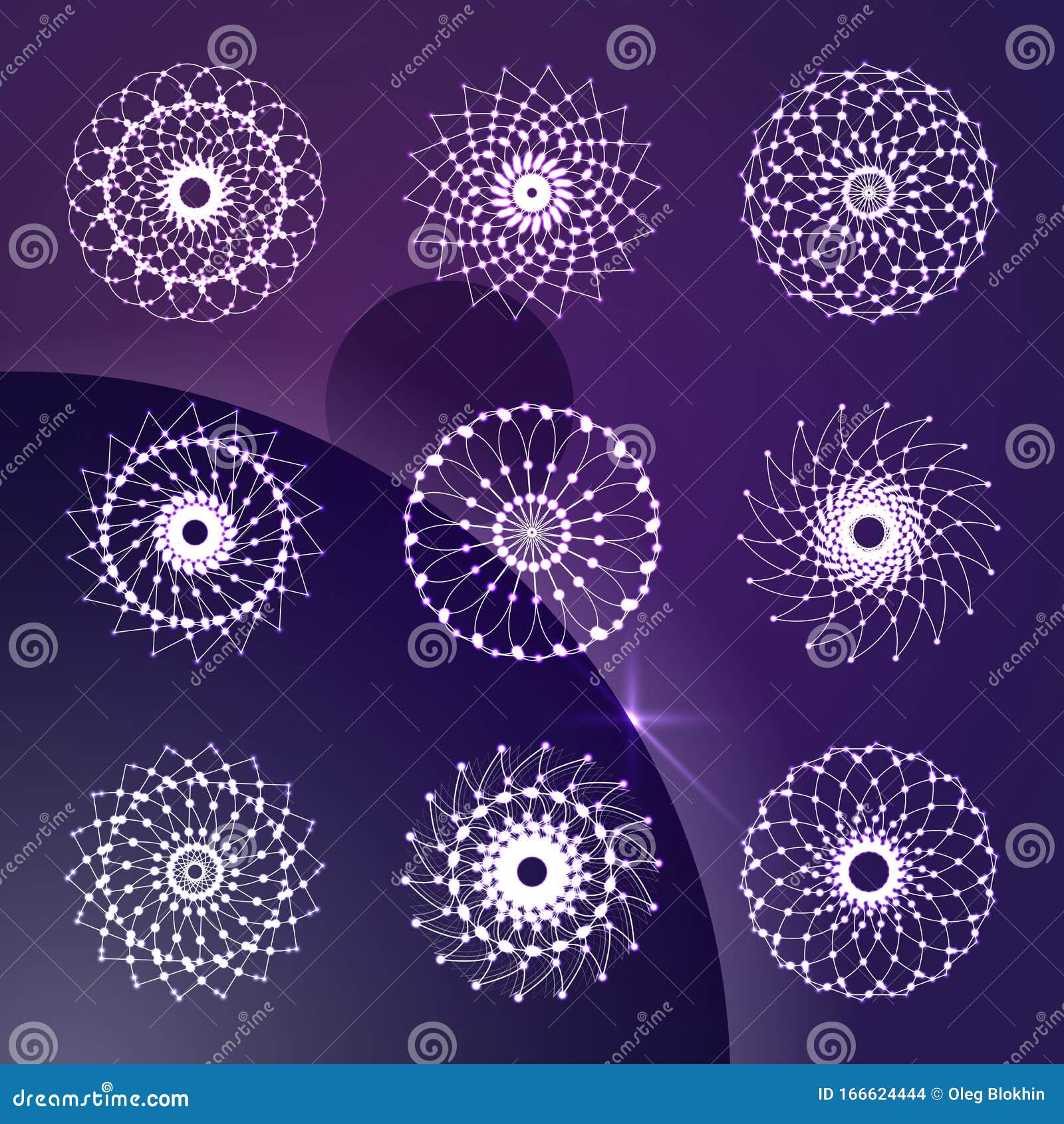set of abstract round ornament, decorative indian medallion, abstract flower  on space backgfround