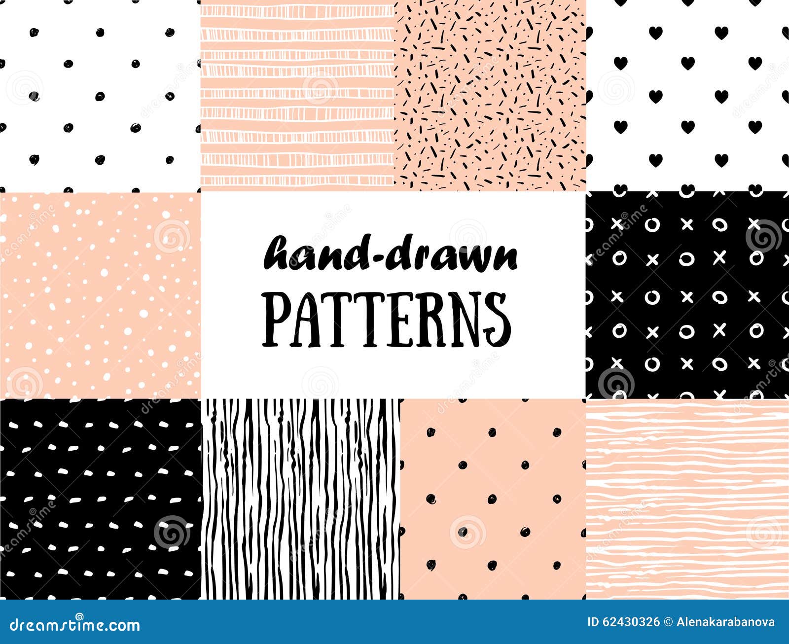 set of abstract seamless patterns in pink, white and black
