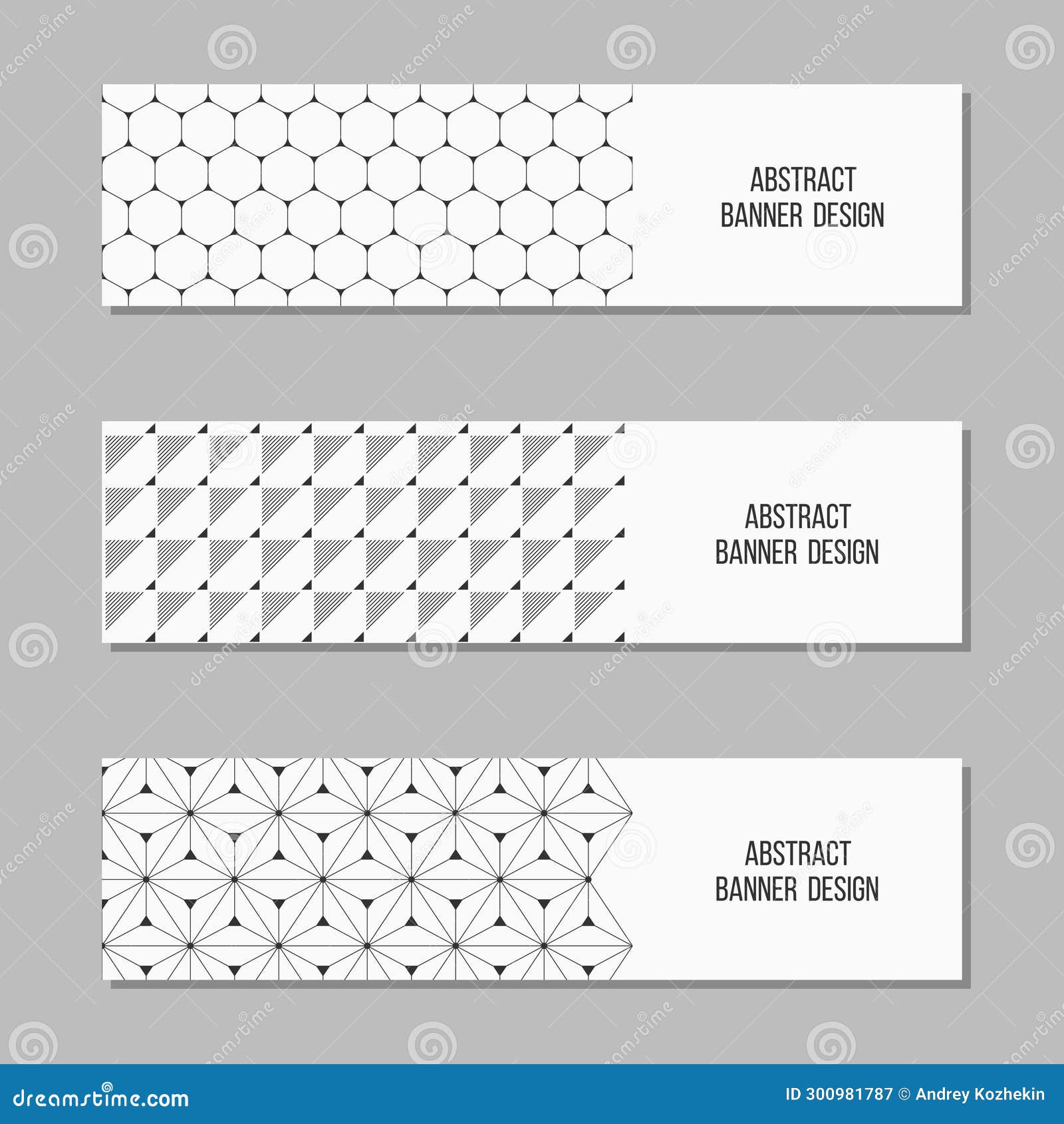 set of 3 abstract  banner templates. banners with geometric s, stripess, hexagons, triangles