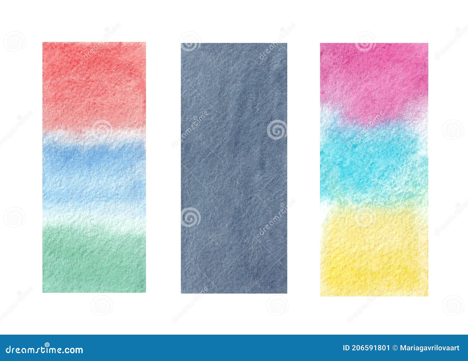 Set of Abstract Watercolor Blocks Hand Drawn Isolated on White