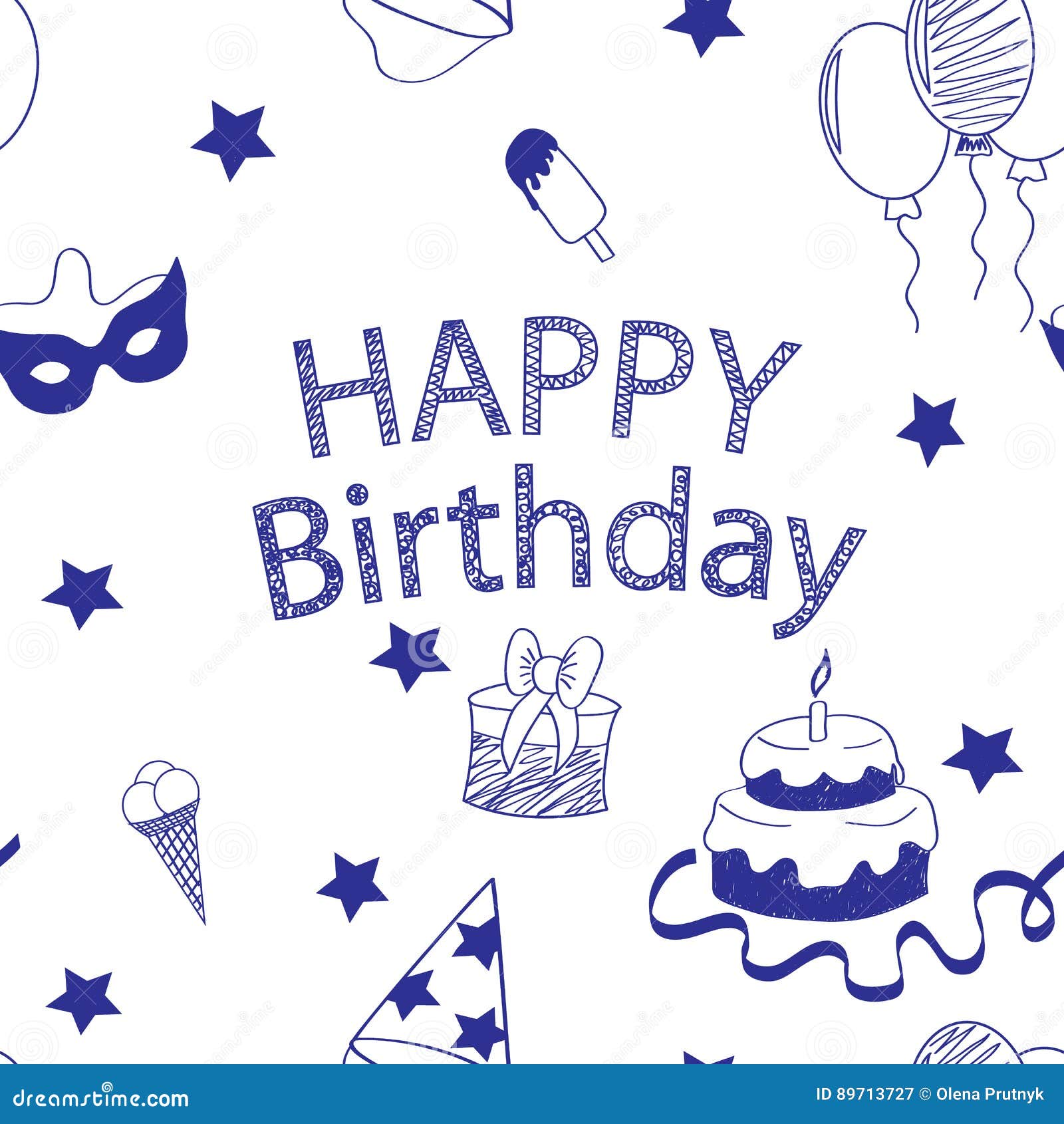 Set of Accessories for Happy Birthday, Handwritten Sketch Scribble