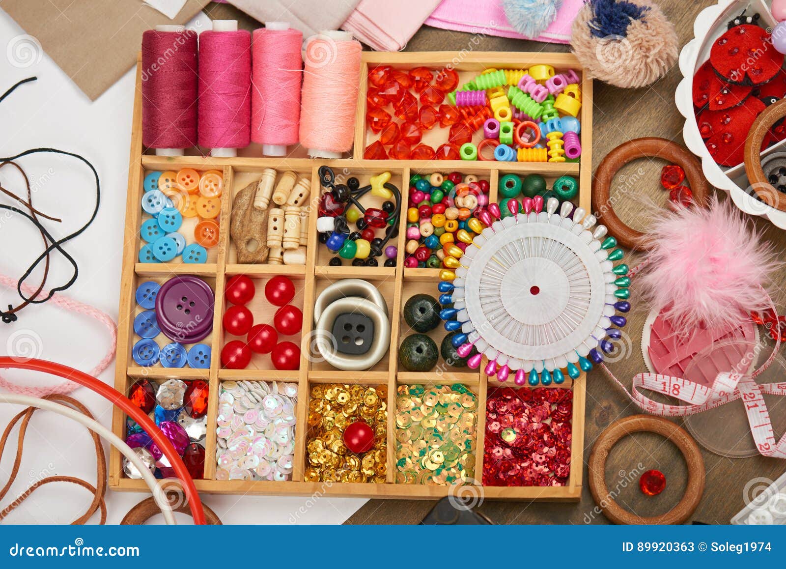 set of accessories and jewelry to embroidery, haberdashery, sewing
