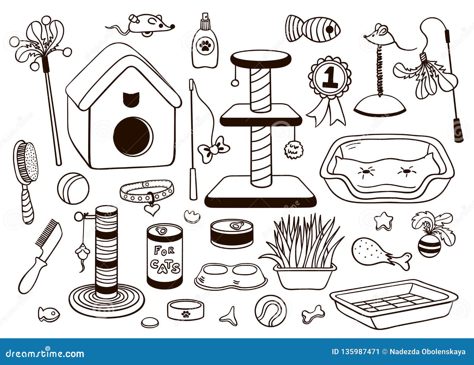 Set of accessory for cats stock vector. Illustration of element 135987471