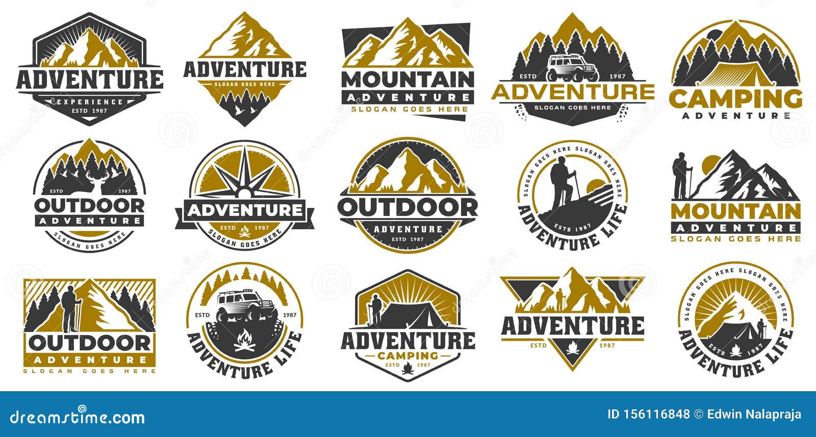 set of adventure and outdoor vintage logo template, badge or emblem style