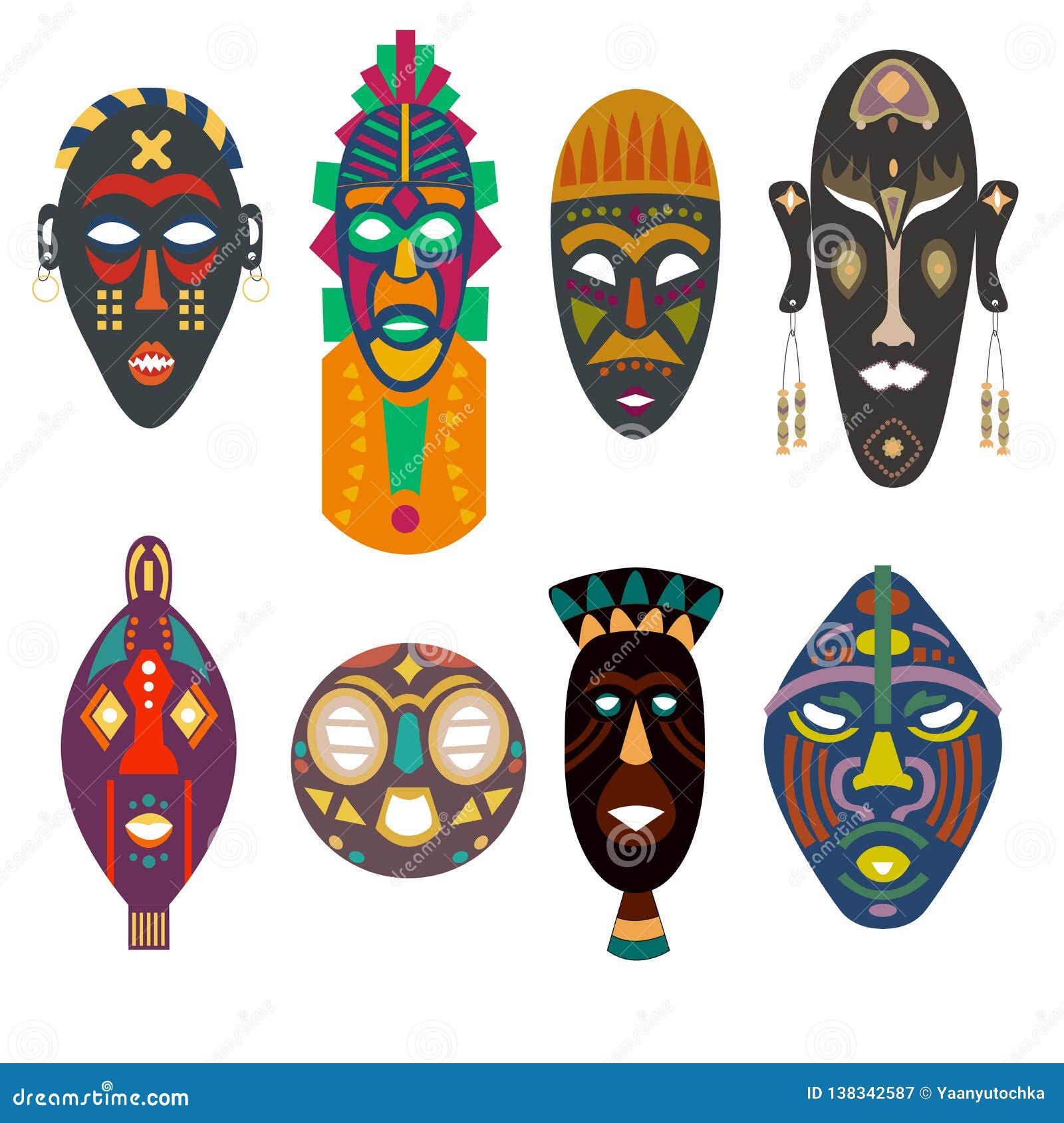 Set of African Tribal Masks Stock - Illustration of design, decorative: 138342587