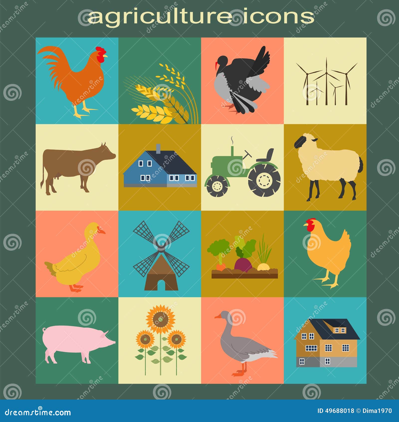 Set Agriculture, Animal Husbandry Icons Stock Vector - Illustration of