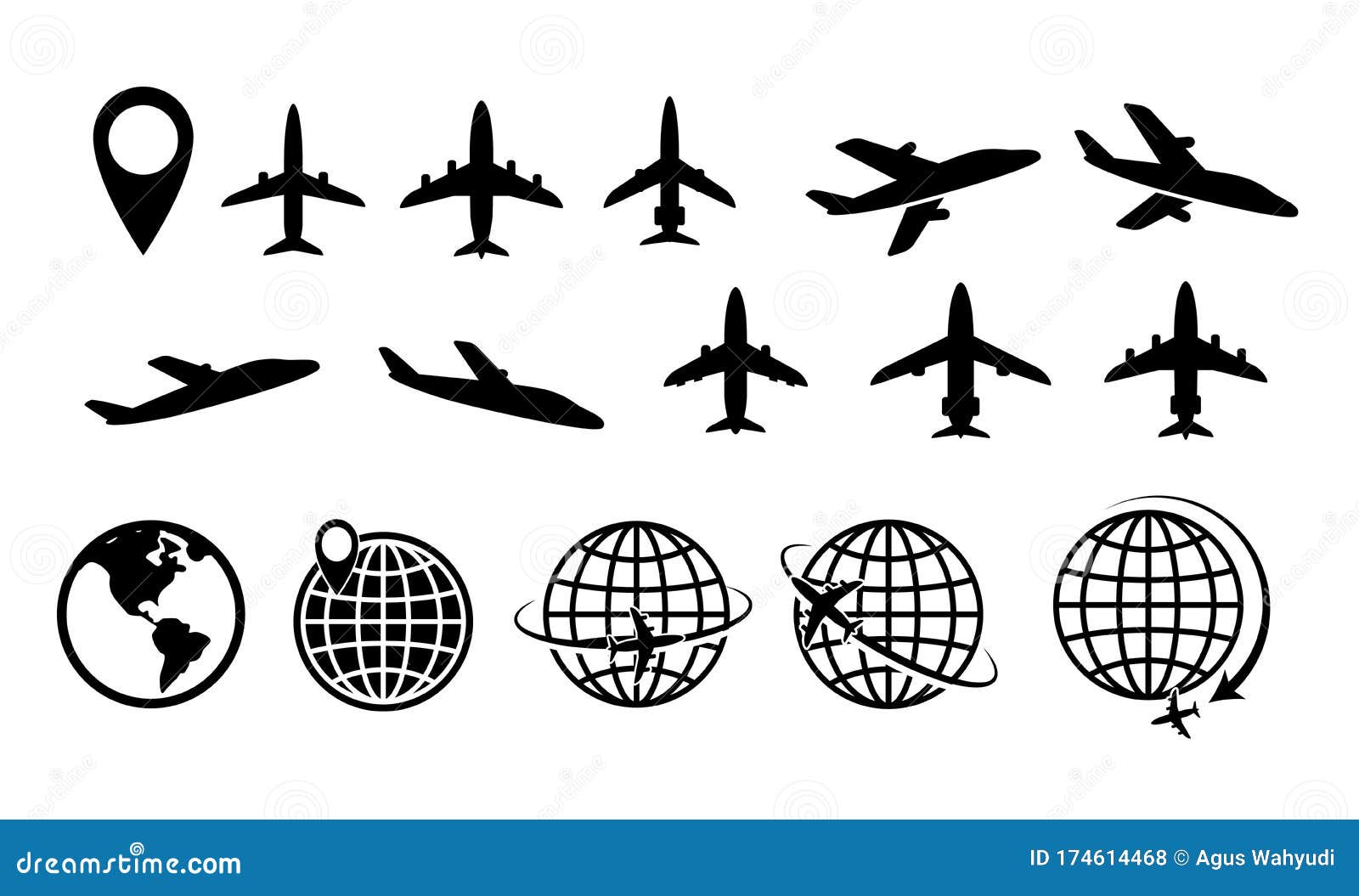 set of air plane route or air plane line path with dash line, eps 10 