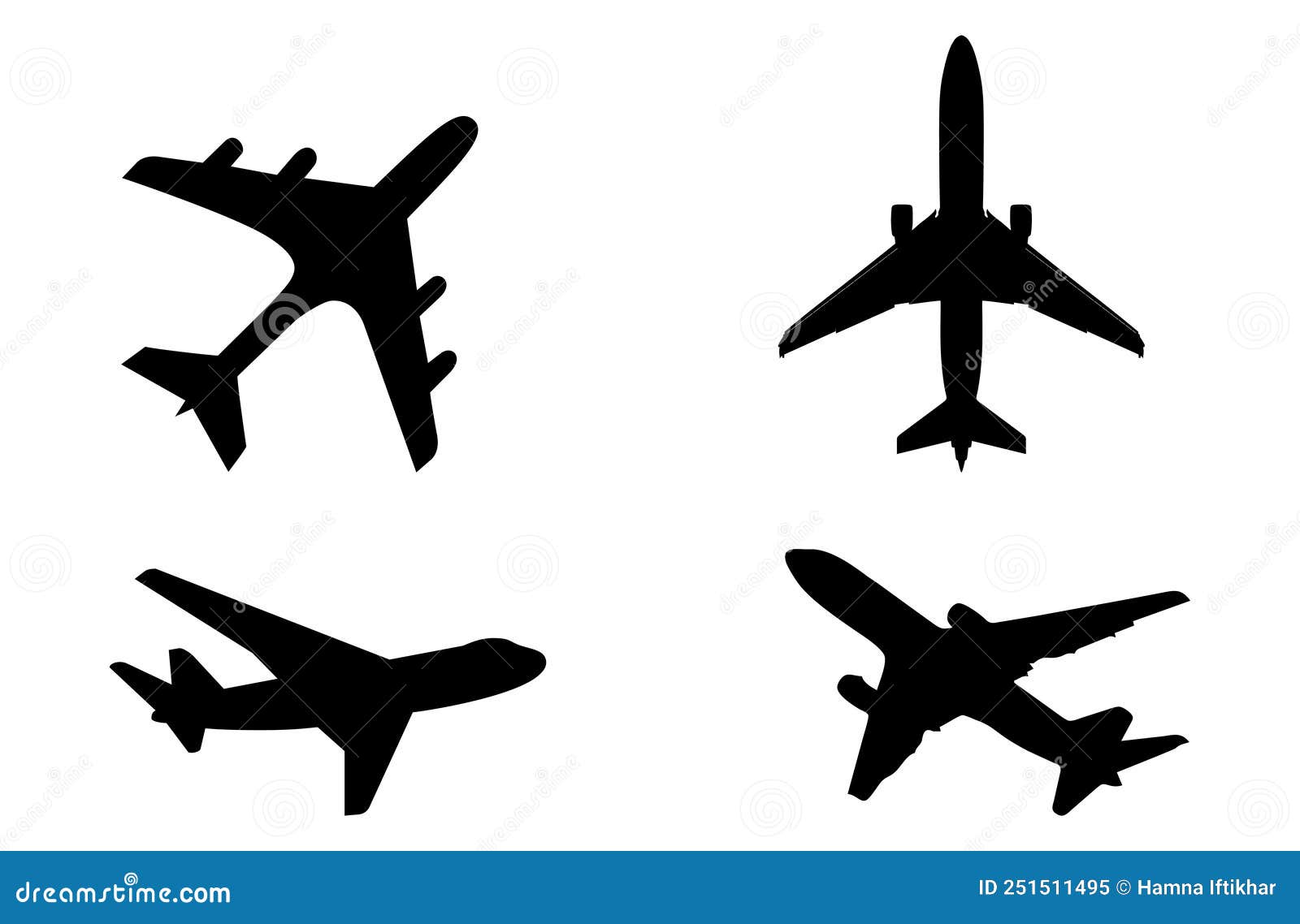 Set of Airplane Silhouettes. Planes in Flight, Running, Takeoff ...