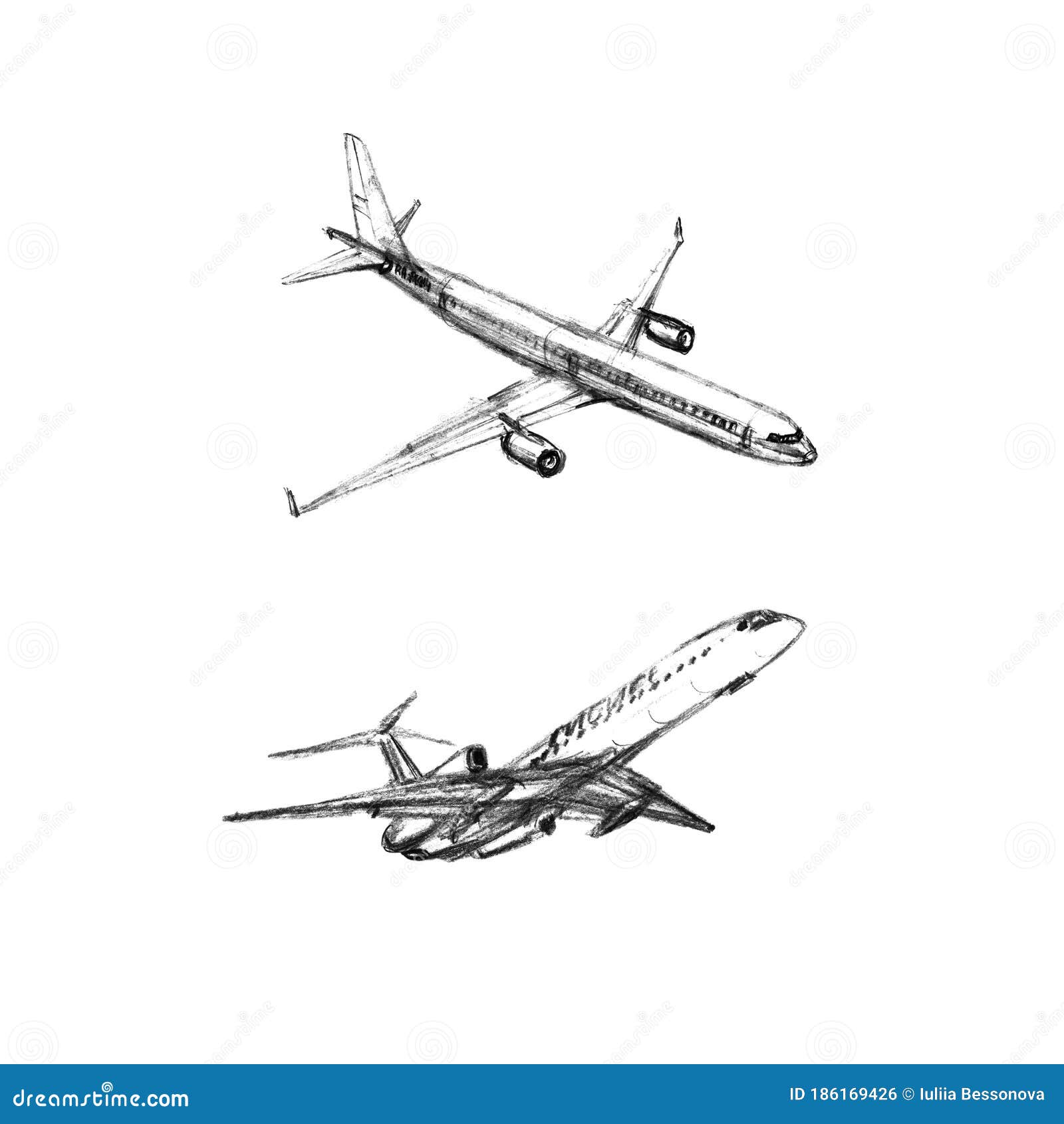 Set of Airplanes on a White Background. Hand Drawn Pencil Illustrations ...