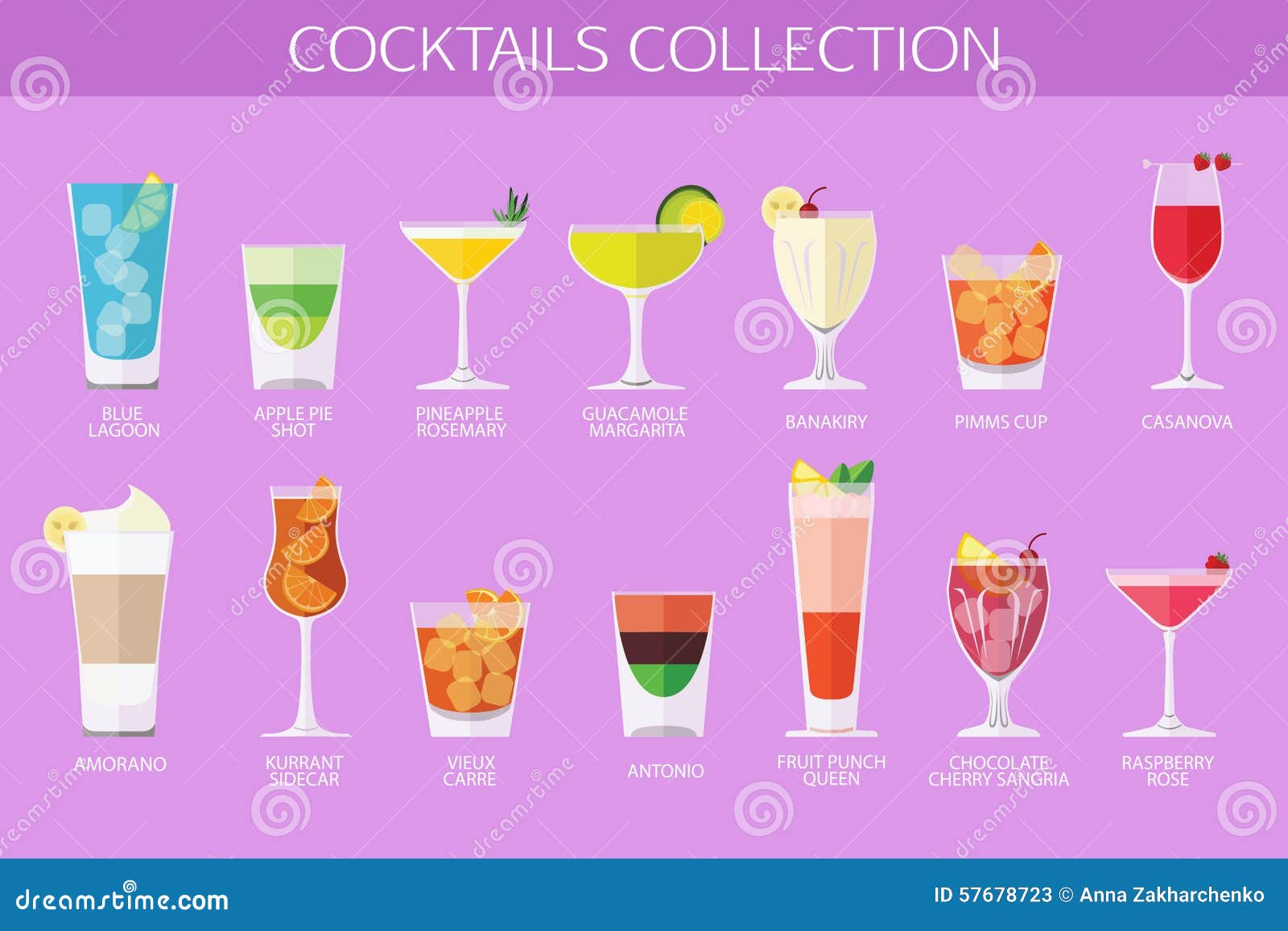 Set of Alcohol Cocktails Icons. Flat Style Design Stock Vector