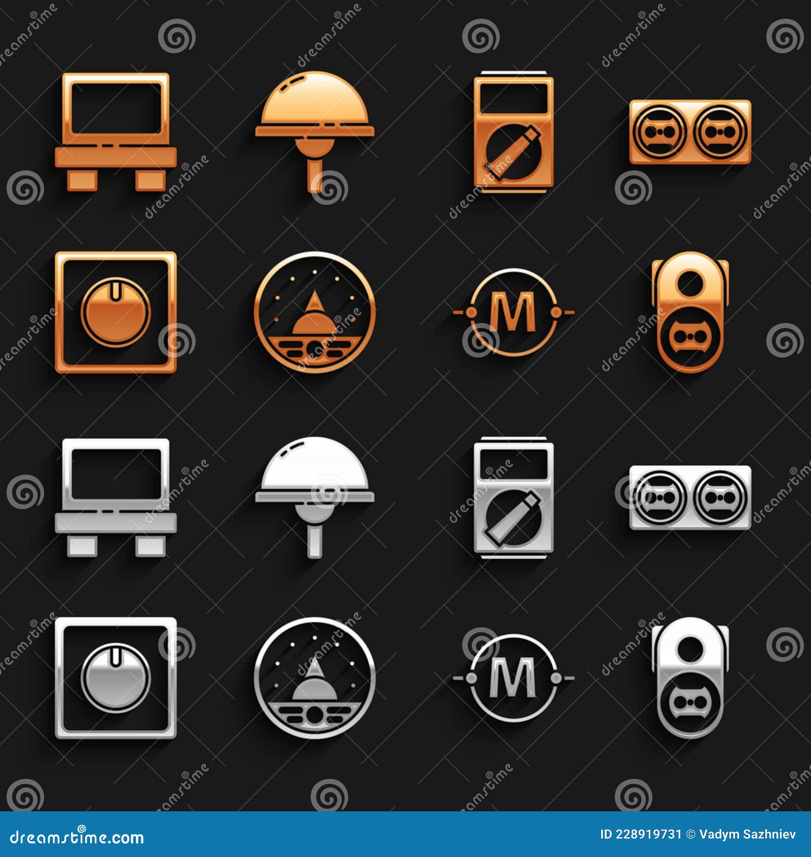 Set Ampere Meter, Multimeter, Voltmeter, Electrical Outlet, Circuit Scheme, Light Switch