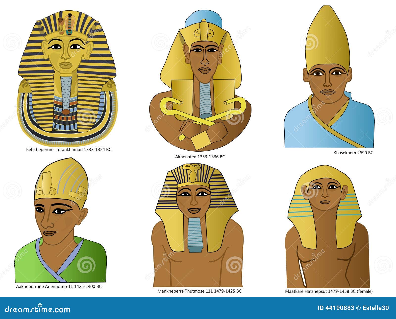 A Set Of Ancient Egyptian Pharaohs Stock Illustration - Illustration of
