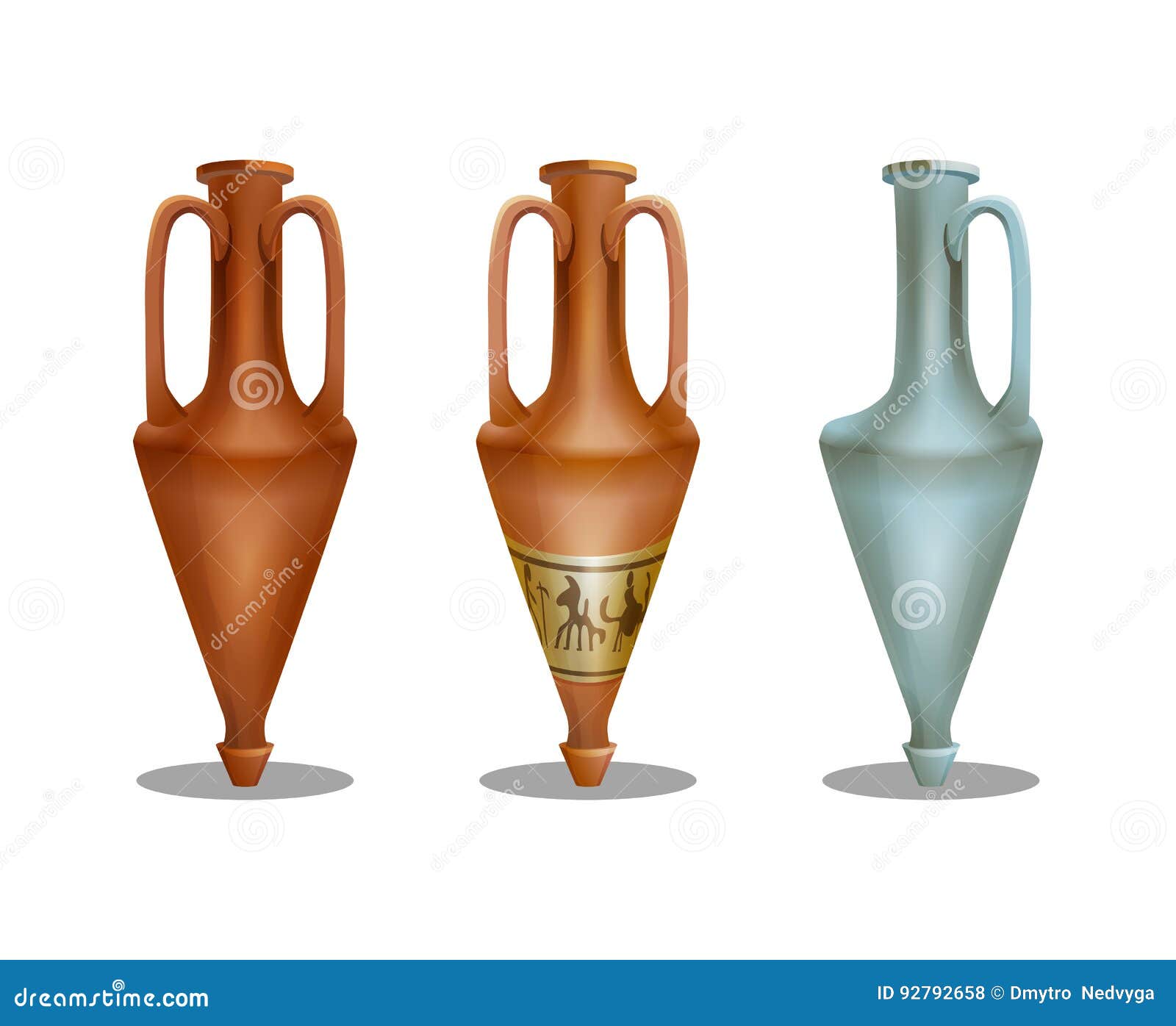Set of Ancient Greek Amphora Isolated on White Background. Stock Vector