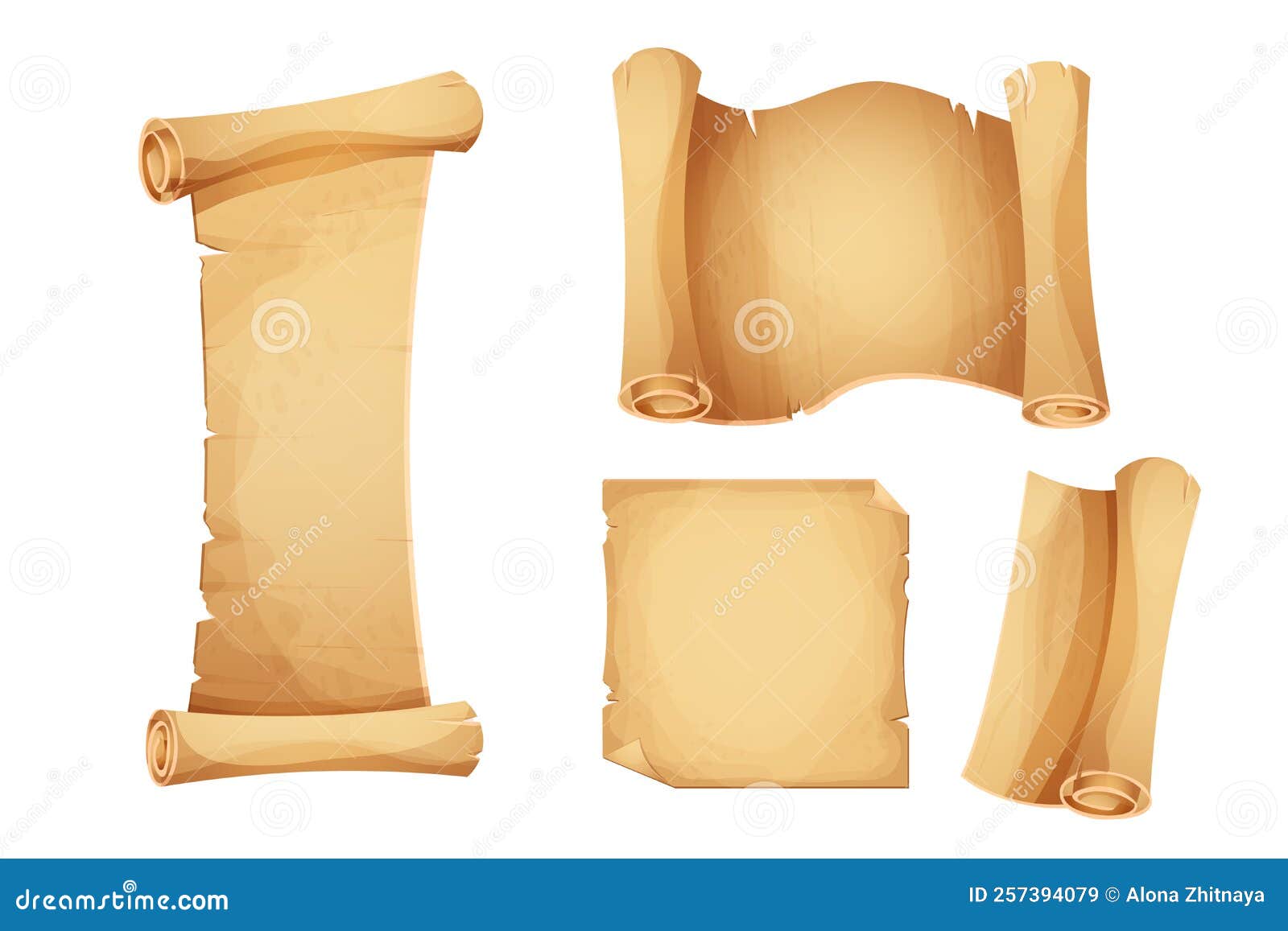 Set Ancient Old Parchment Paper, Scroll, Page Empty Medieval Letter in Cartoon Style Isolated on White Background. Game Stock Vector - Illustration of frame, document: 257394079 Set Ancient Old Parchment Paper, Scroll, Page Empty Medieval Letter in Cartoon Style Isolated on White Background. Game Stock Vector - Illustration of frame, document: 257394079