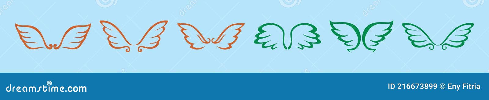 set of angle wings cartoon icon  template with various models.    on blue background