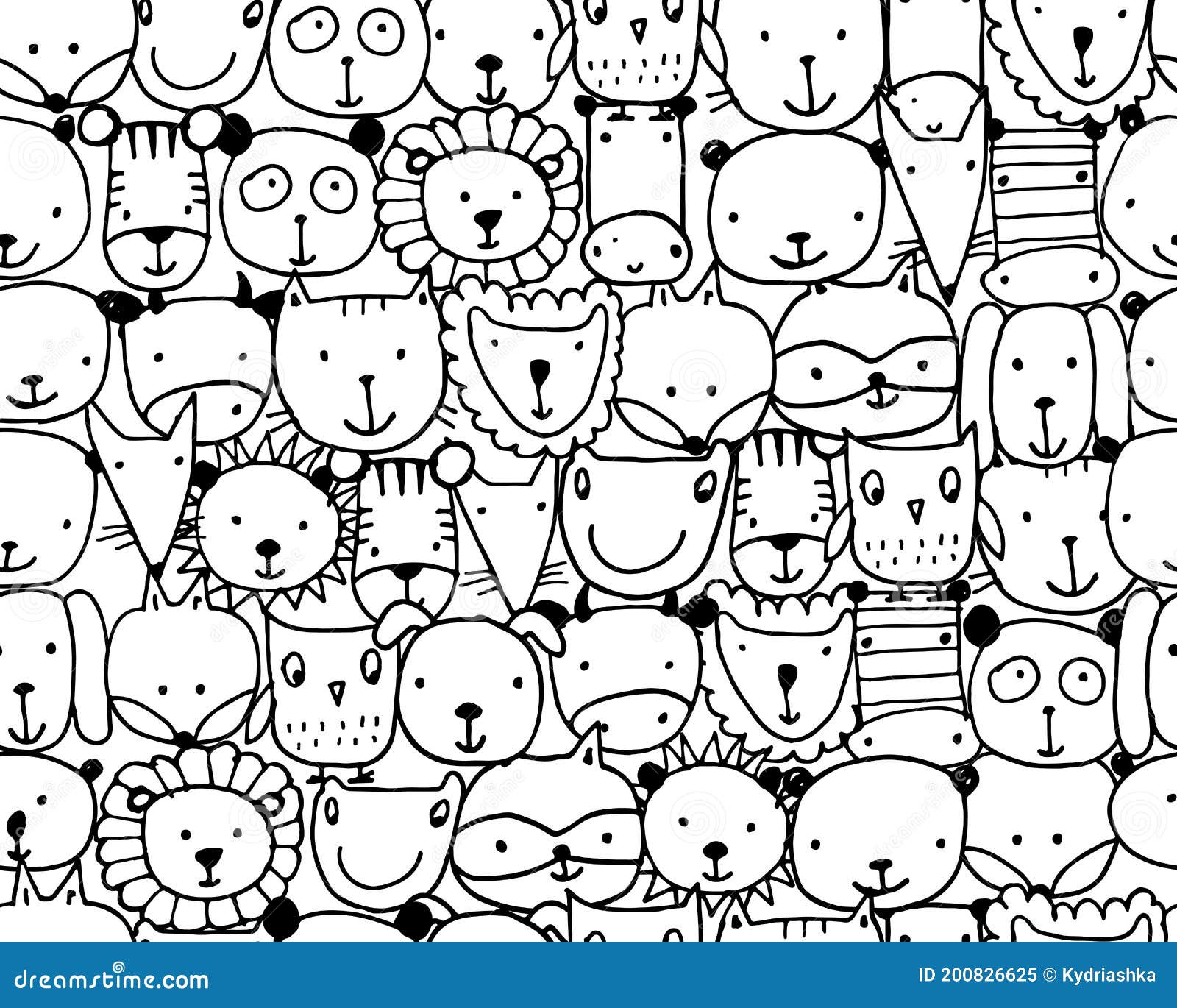 Set of Animal Faces, Sketch for Your Design Stock Vector Illustration