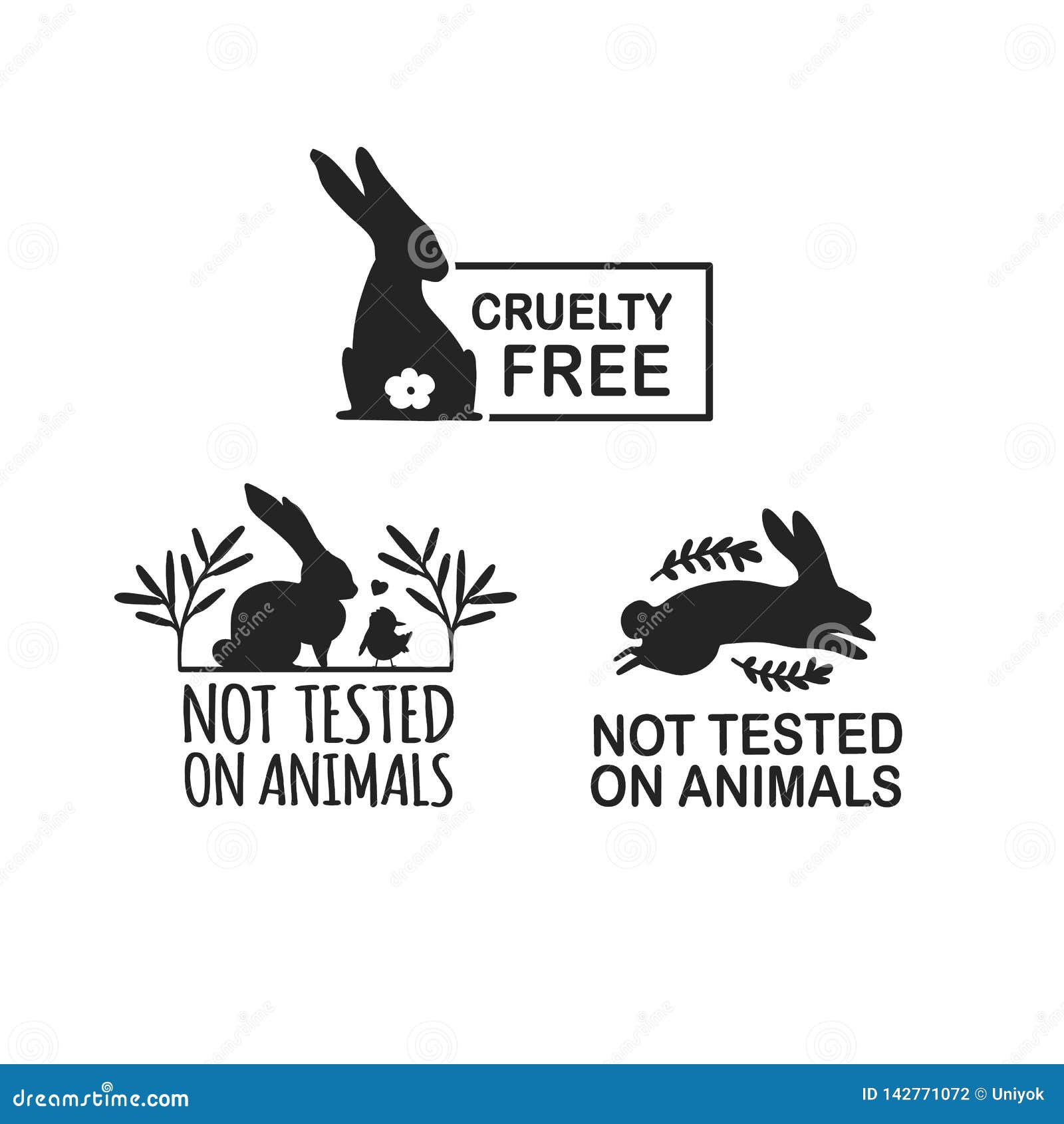 Set Animal Logo Cruelty Free. Sign with Silhouette Rabbit and Flower and  Nature Leaf Stock Vector - Illustration of badge, flowers: 142771072