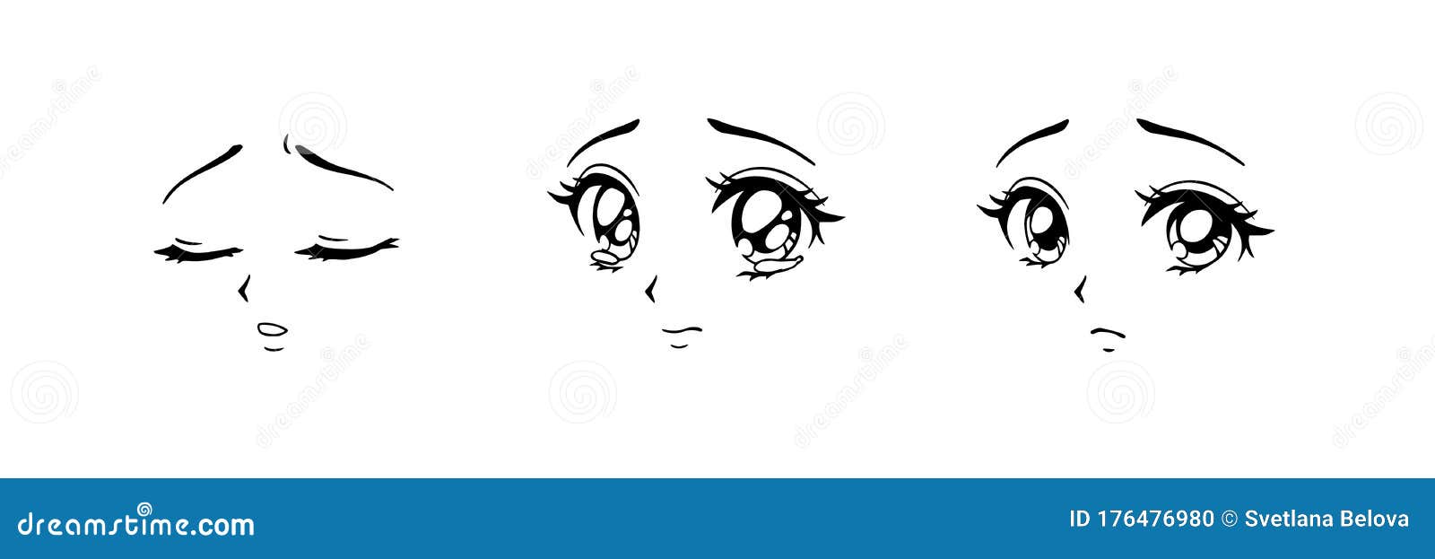 Set of Anime Sad Faces. Hand Drawn Vector Cartoon Illustration Stock Vector  - Illustration of icon, emotion: 176476980