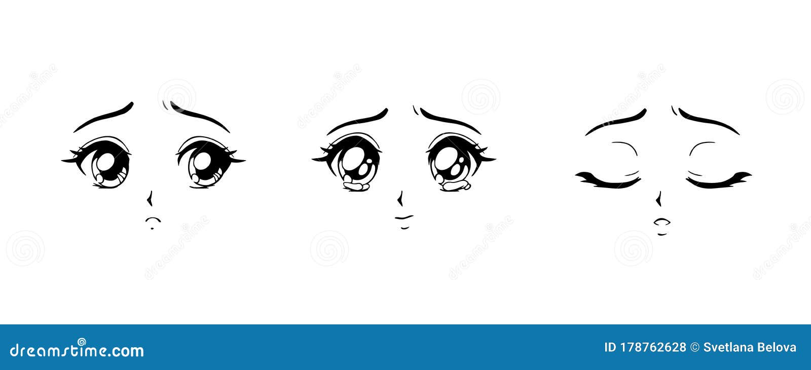 Set of Anime Sad Faces. Hand Drawn Vector Cartoon Illustration Stock Vector  - Illustration of eyes, female: 178762628