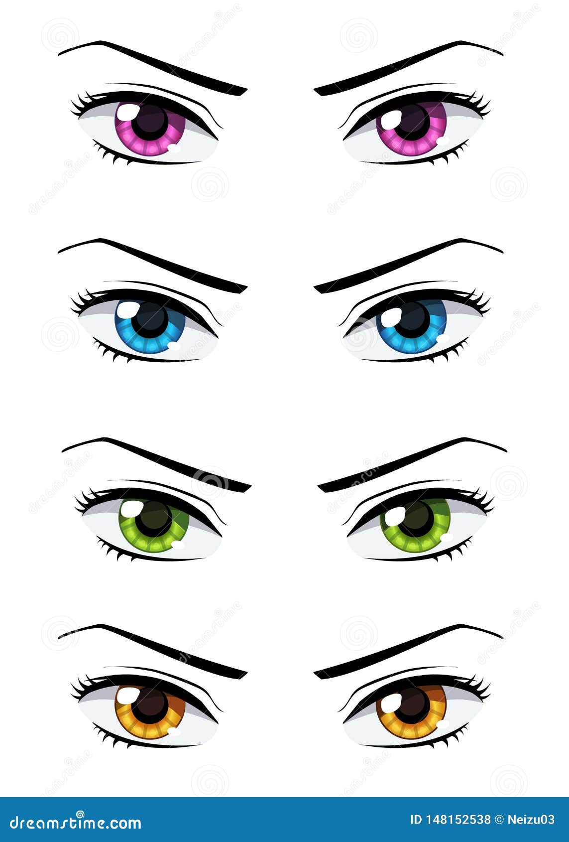 Set of anime style eyes stock illustration. Illustration of human -  148152538
