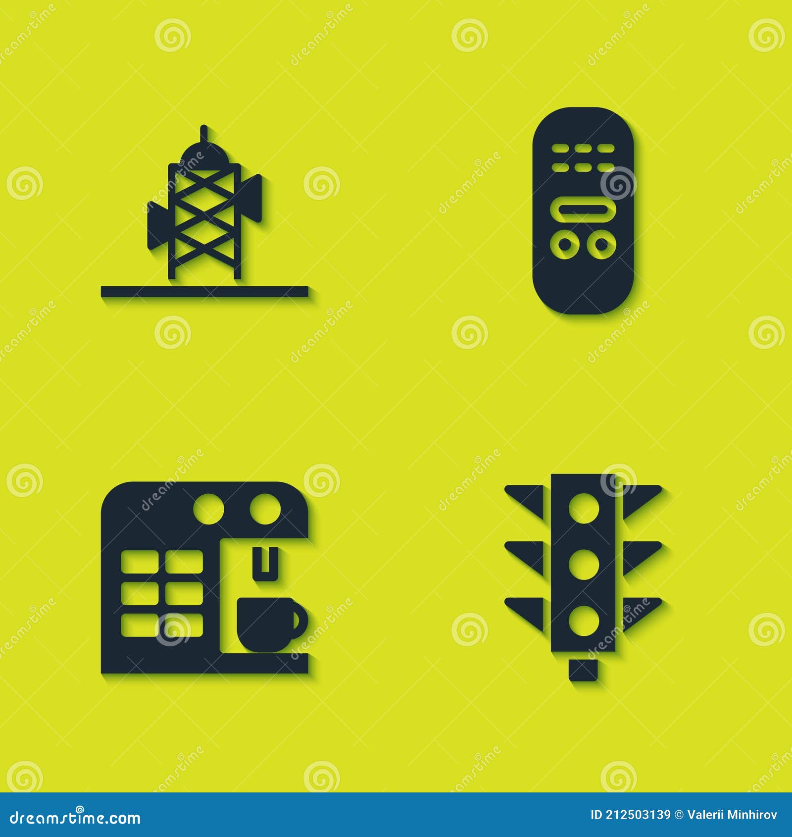 Set Antenna, Traffic Light, Coffee Machine and Remote Control Icon