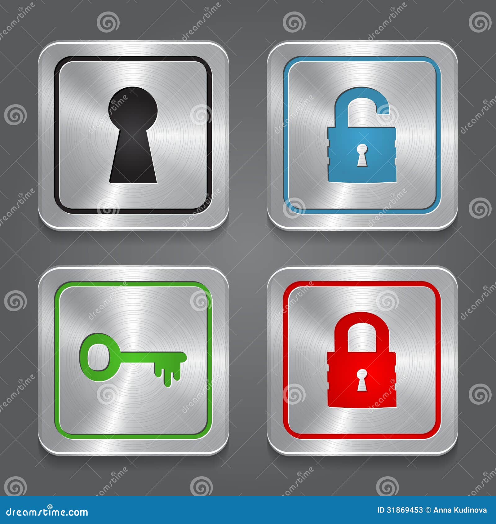 set app icons, metallic lock buttons collection.