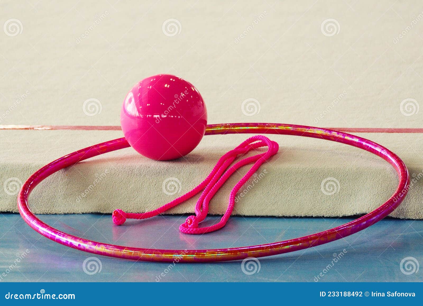 Set of Apparatus for Rhythmic Gymnastics in Pink Color Ball, Hoop Stock  Photo - Image of bright, gymnastics: 233188492