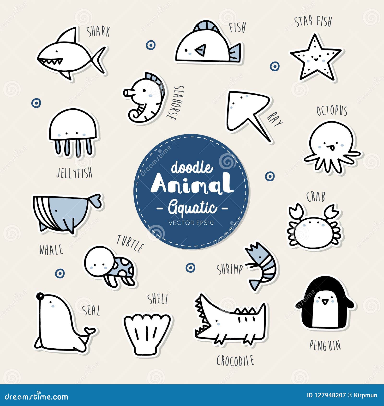 Set Of Aquatic Animal Icon. Stock Vector - Illustration of element