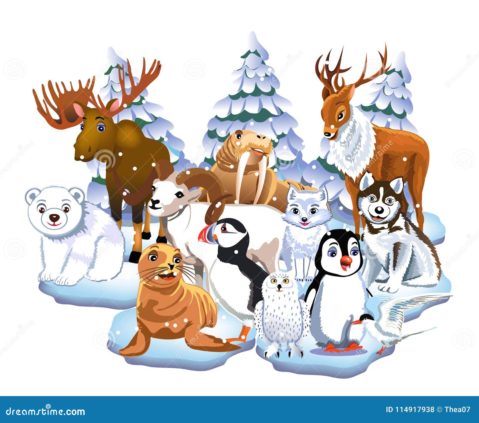 Set of Arctic Animals Like Seal, Walrus, Moose, Reindeer, Penguin, Polar  Bear, Fox Stock Vector - Illustration of polar, animal: 114917938