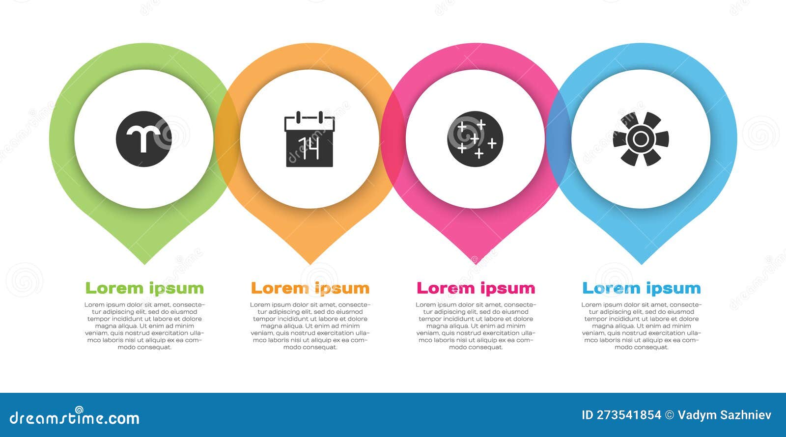 Set Aries Zodiac, Calendar, Full Moon and Sun. Business Infographic