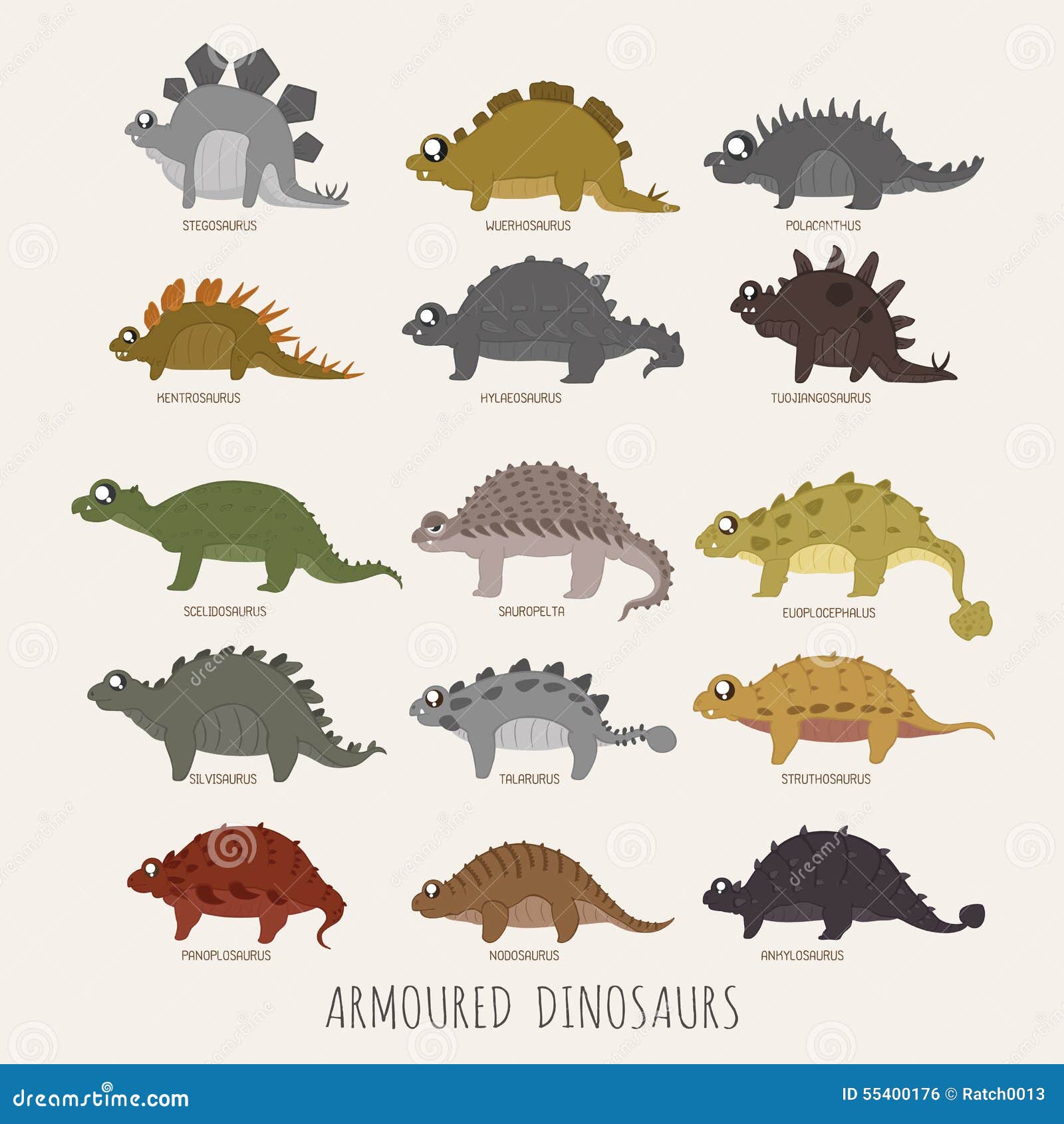 Set of Armoured dinosaurs stock vector. Illustration of dinosaur 55400176